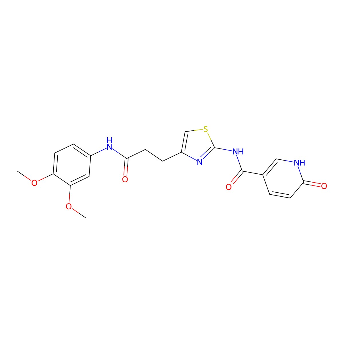 N-(4-(3-((3,4-dimethoxyphenyl)amino)-3-oxopropyl)thiazol-2-yl)-6-oxo-1,6-dihydropyridine-3-carboxamide molecular structure, CAS 1040642-68-9