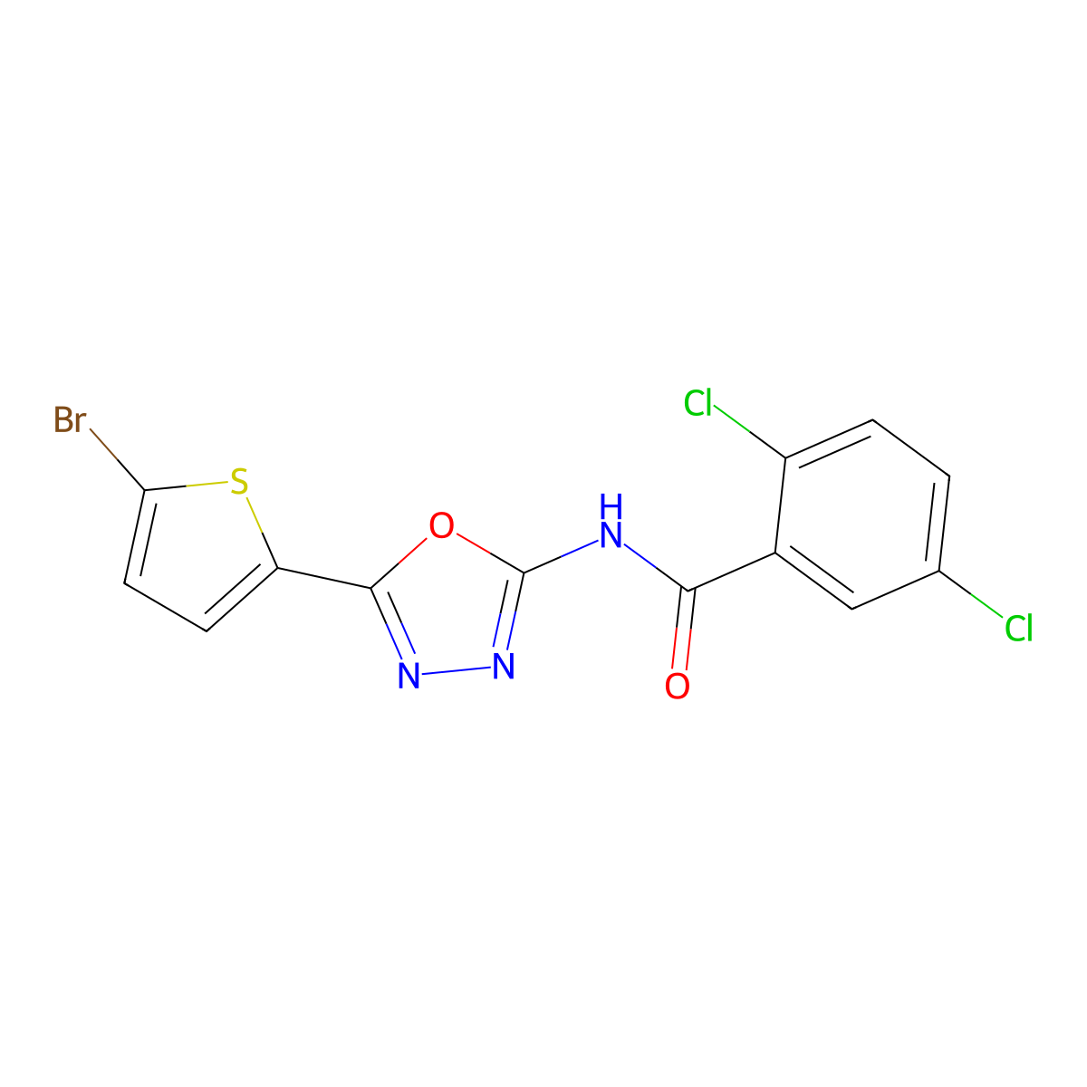 N-[5-(5-bromothiophen-2-yl)-1,3,4-oxadiazol-2-yl]-2,5-dichlorobenzamide molecular structure, CAS 1040642-70-3