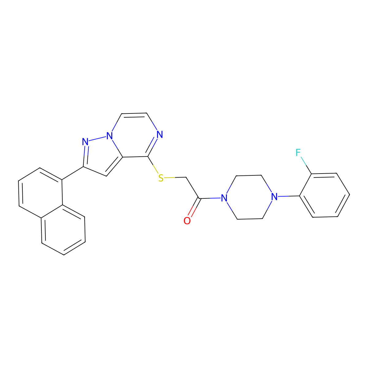 4-({2-[4-(2-Fluorophenyl)piperazin-1-yl]-2-oxoethyl}thio)-2-(1-naphthyl)pyrazolo[1,5-a]pyrazine molecular structure, CAS 1040642-73-6