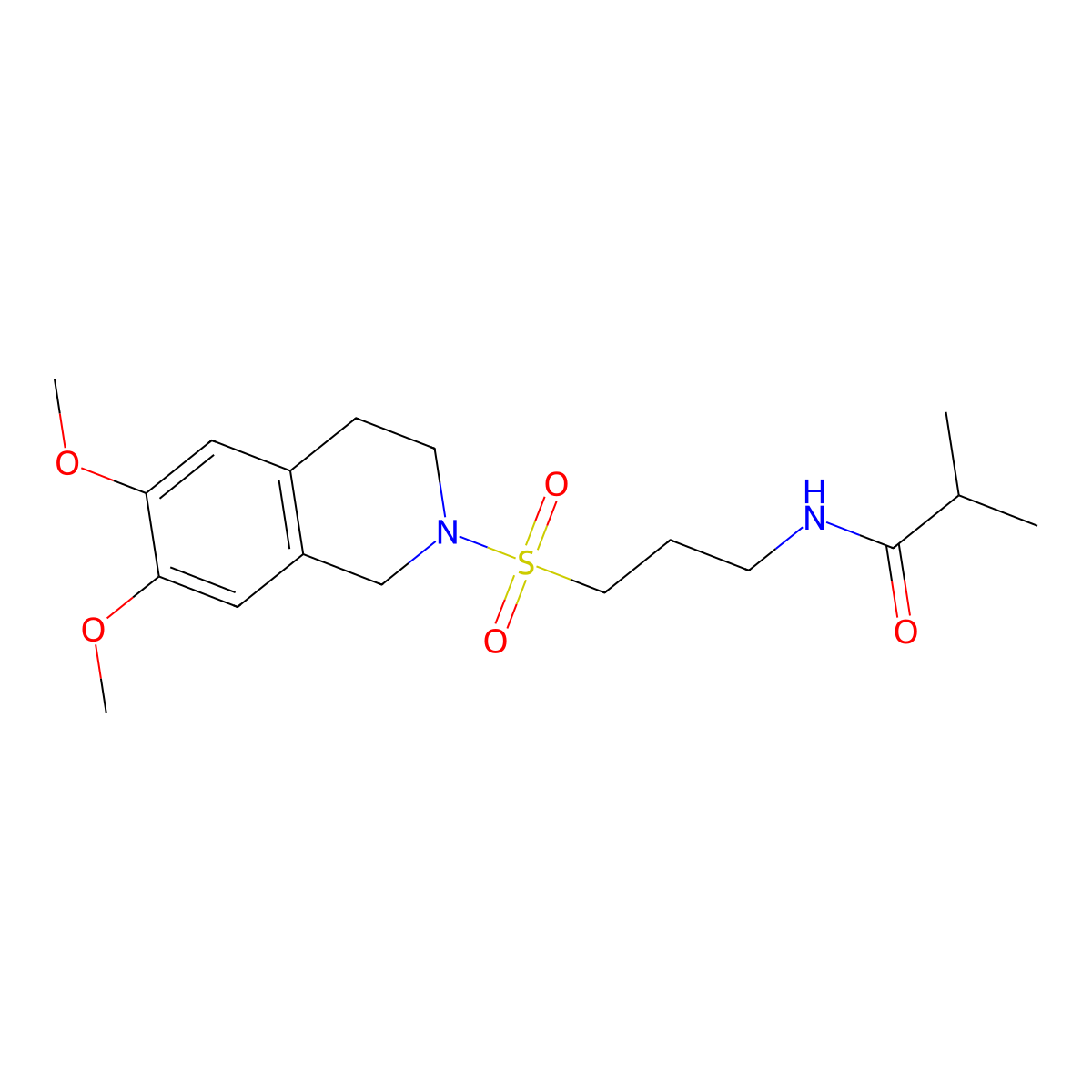 N-{3-[(6,7-dimethoxy-1,2,3,4-tetrahydroisoquinolin-2-yl)sulfonyl]propyl}-2-methylpropanamide molecular structure, CAS 1040642-77-0