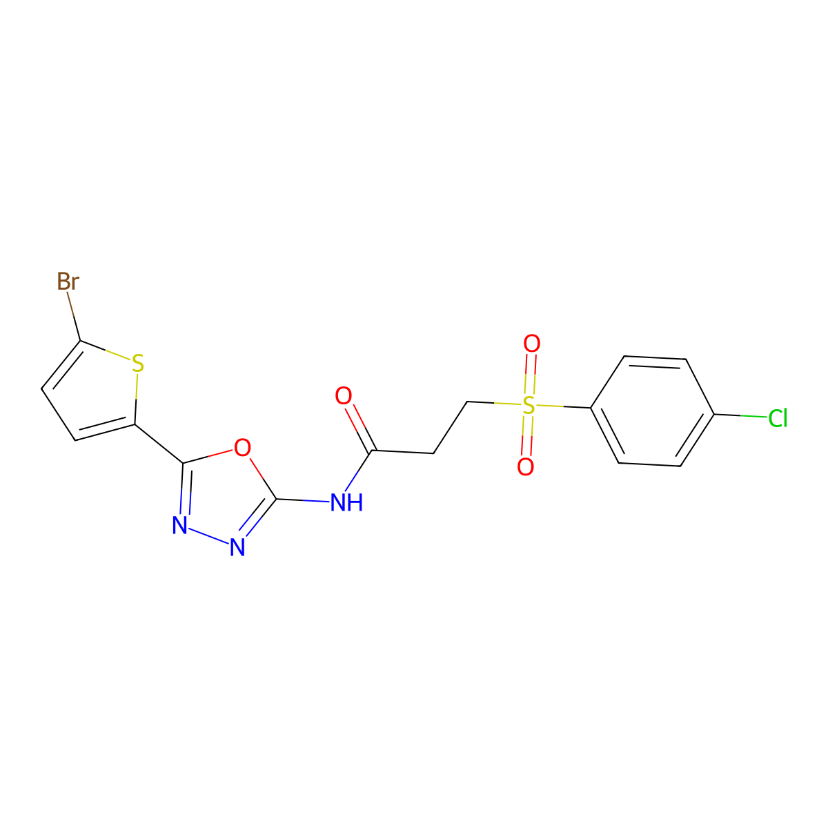 N-(5-(5-bromothiophen-2-yl)-1,3,4-oxadiazol-2-yl)-3-((4-chlorophenyl)sulfonyl)propanamide molecular structure, CAS 1040642-78-1