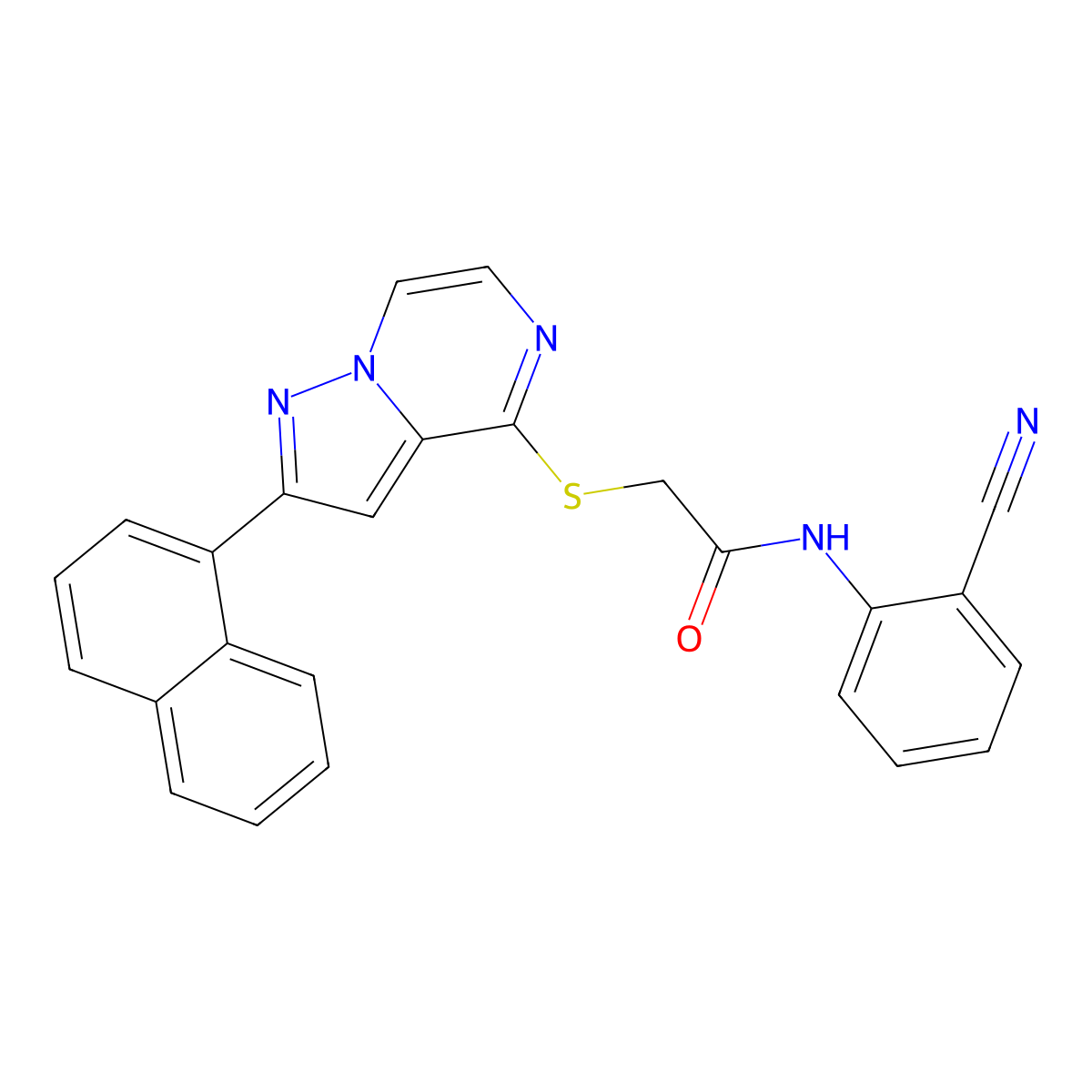 N-(2-cyanophenyl)-2-{[2-(naphthalen-1-yl)pyrazolo[1,5-a]pyrazin-4-yl]sulfanyl}acetamide molecular structure, CAS 1040642-81-6