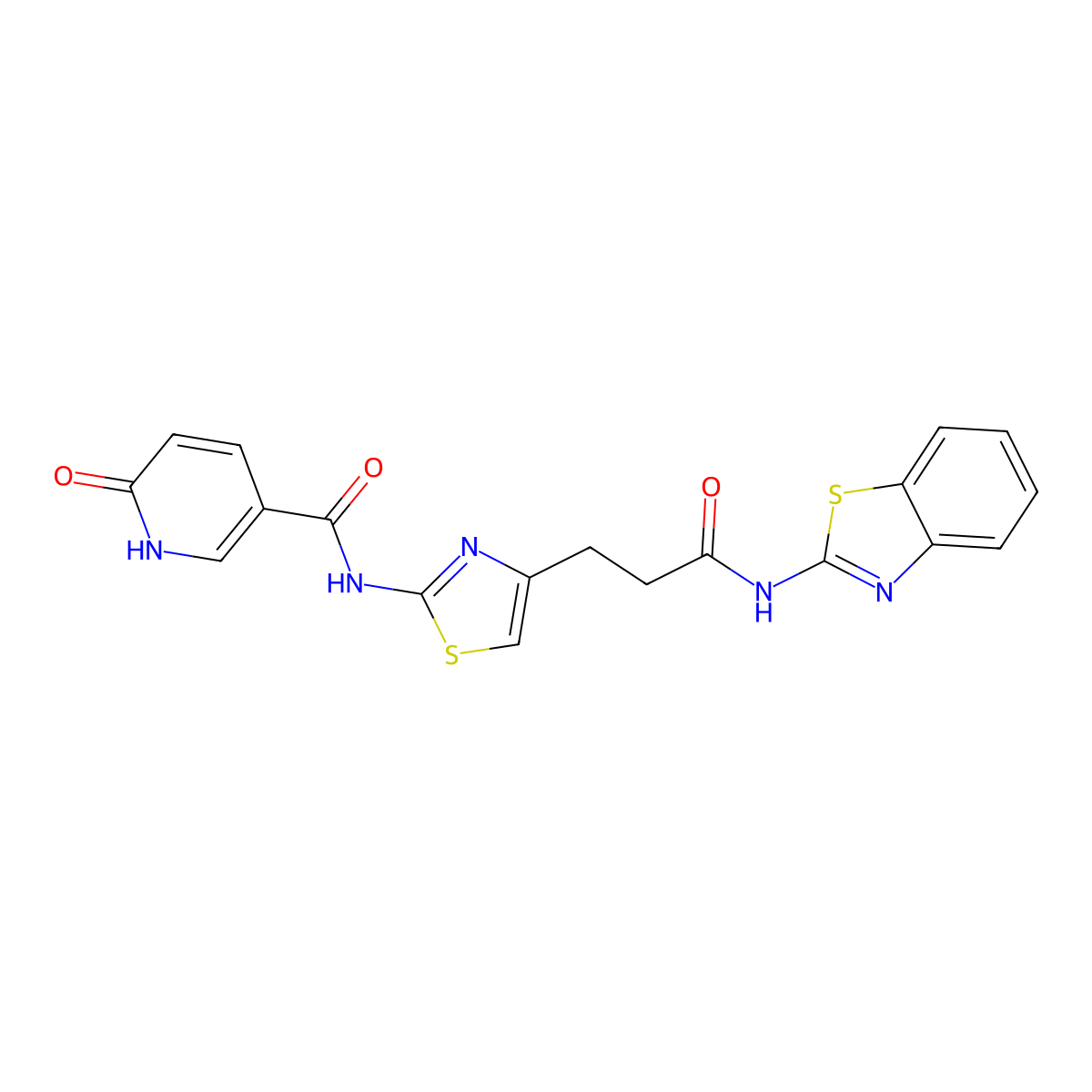 N-(4-{2-[(1,3-benzothiazol-2-yl)carbamoyl]ethyl}-1,3-thiazol-2-yl)-6-oxo-1,6-dihydropyridine-3-carboxamide molecular structure, CAS 1040642-84-9