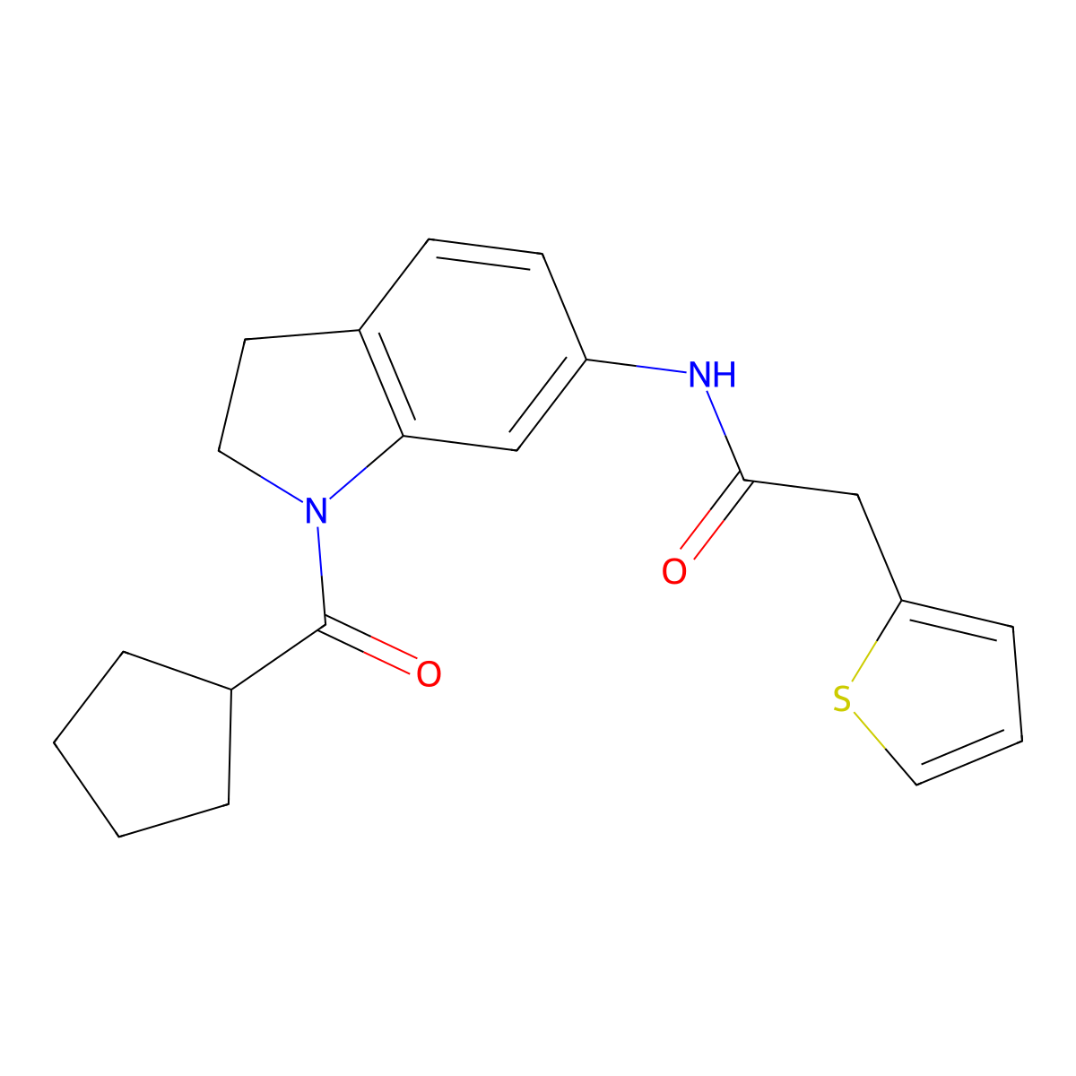 N-(1-cyclopentanecarbonyl-2,3-dihydro-1H-indol-6-yl)-2-(thiophen-2-yl)acetamide molecular structure, CAS 1040642-86-1