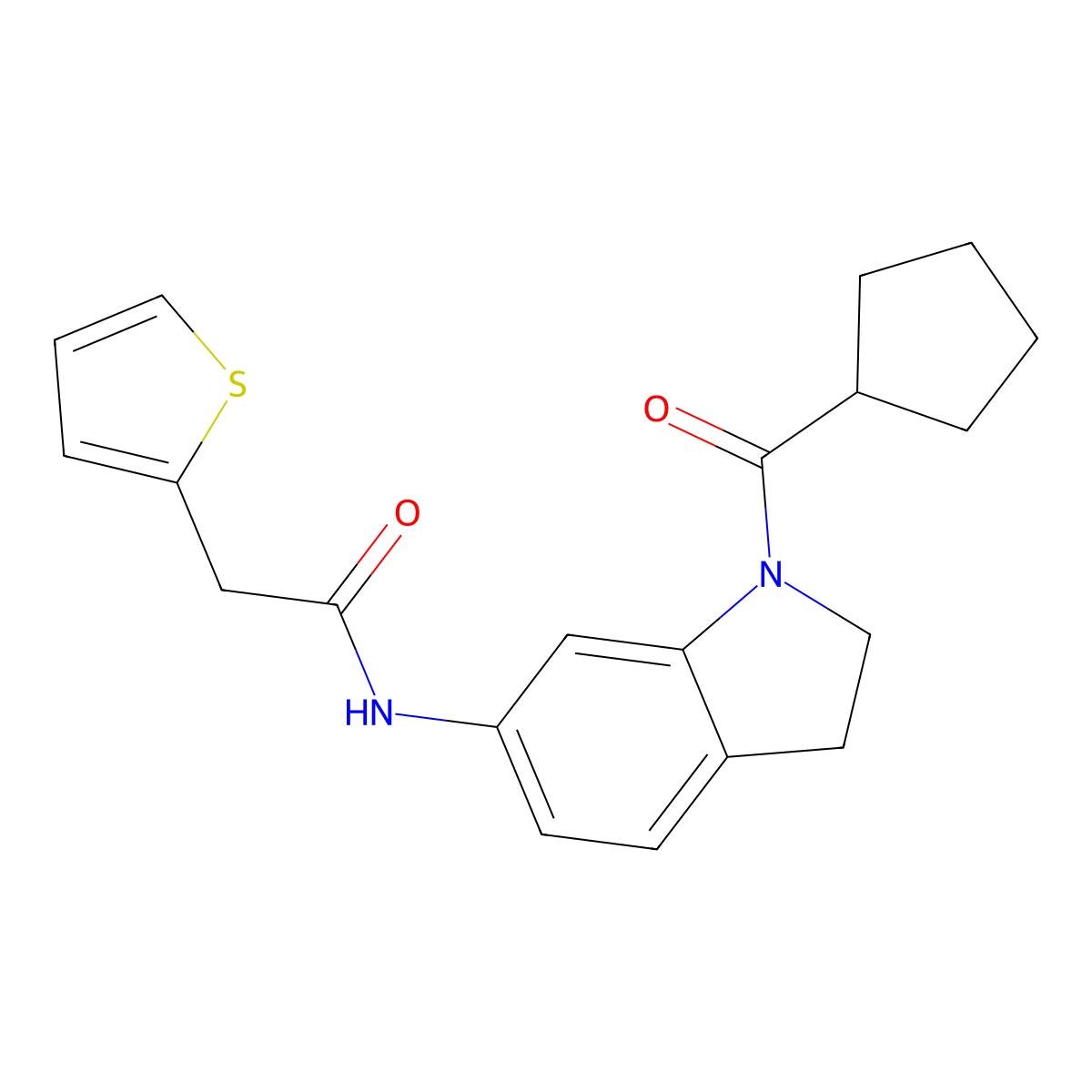 N-(1-cyclopentanecarbonyl-2,3-dihydro-1H-indol-6-yl)-2-(thiophen-2-yl)acetamide molecular structure, CAS 1040642-86-1