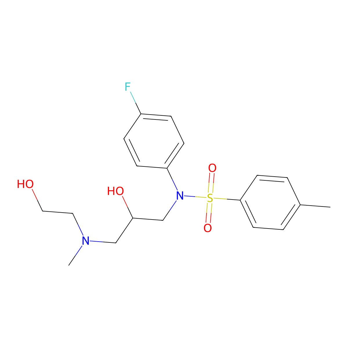 N-(4-fluorophenyl)-N-(2-hydroxy-3-((2-hydroxyethyl)(methyl)amino)propyl)-4-methylbenzenesulfonamide molecular structure, CAS 1040642-88-3