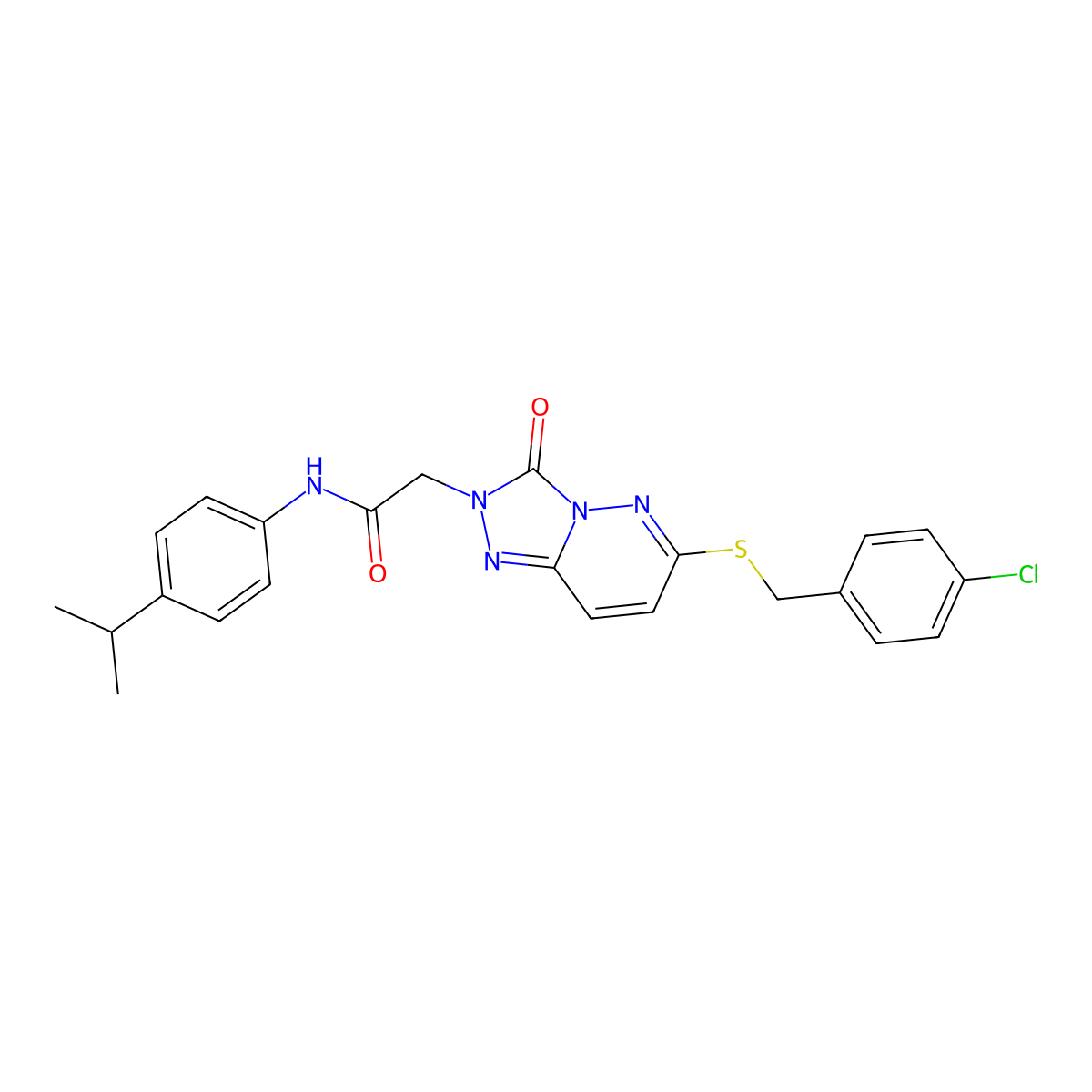 2-(6-{[(4-chlorophenyl)methyl]sulfanyl}-3-oxo-2H,3H-[1,2,4]triazolo[4,3-b]pyridazin-2-yl)-N-[4-(propan-2-yl)phenyl]acetamide molecular structure, CAS 1040642-91-8
