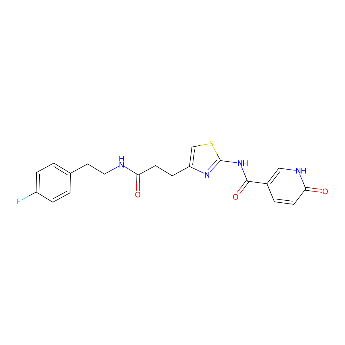 N-[4-(2-{[2-(4-fluorophenyl)ethyl]carbamoyl}ethyl)-1,3-thiazol-2-yl]-6-oxo-1,6-dihydropyridine-3-carboxamide molecular structure, CAS 1040642-92-9