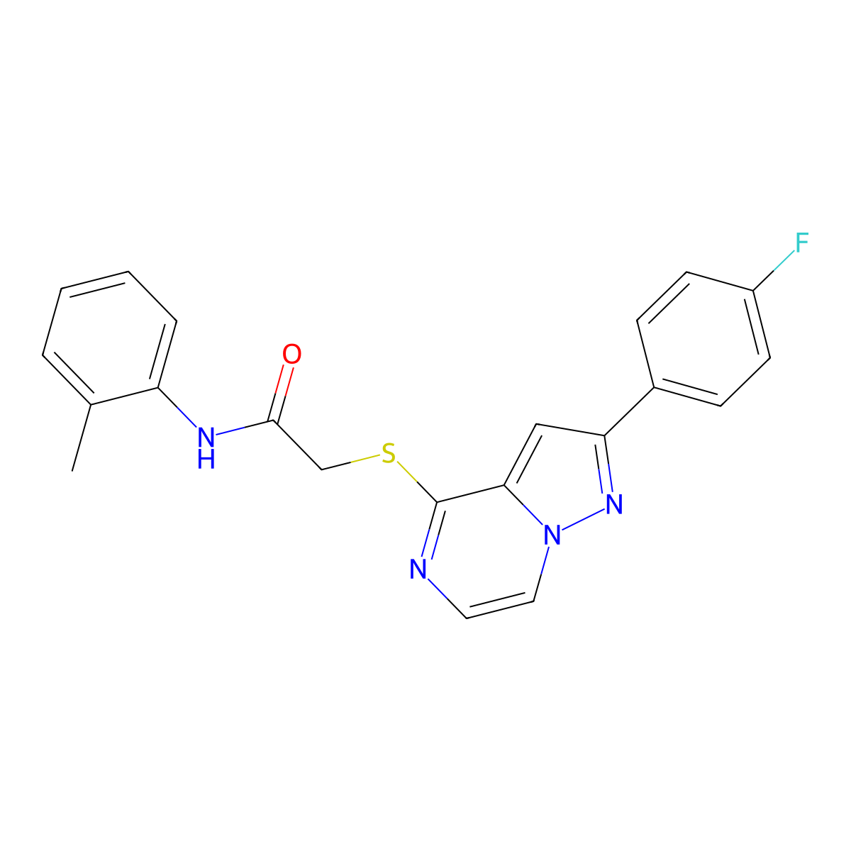 2-{[2-(4-fluorophenyl)pyrazolo[1,5-a]pyrazin-4-yl]sulfanyl}-N-(2-methylphenyl)acetamide molecular structure, CAS 1040642-97-4