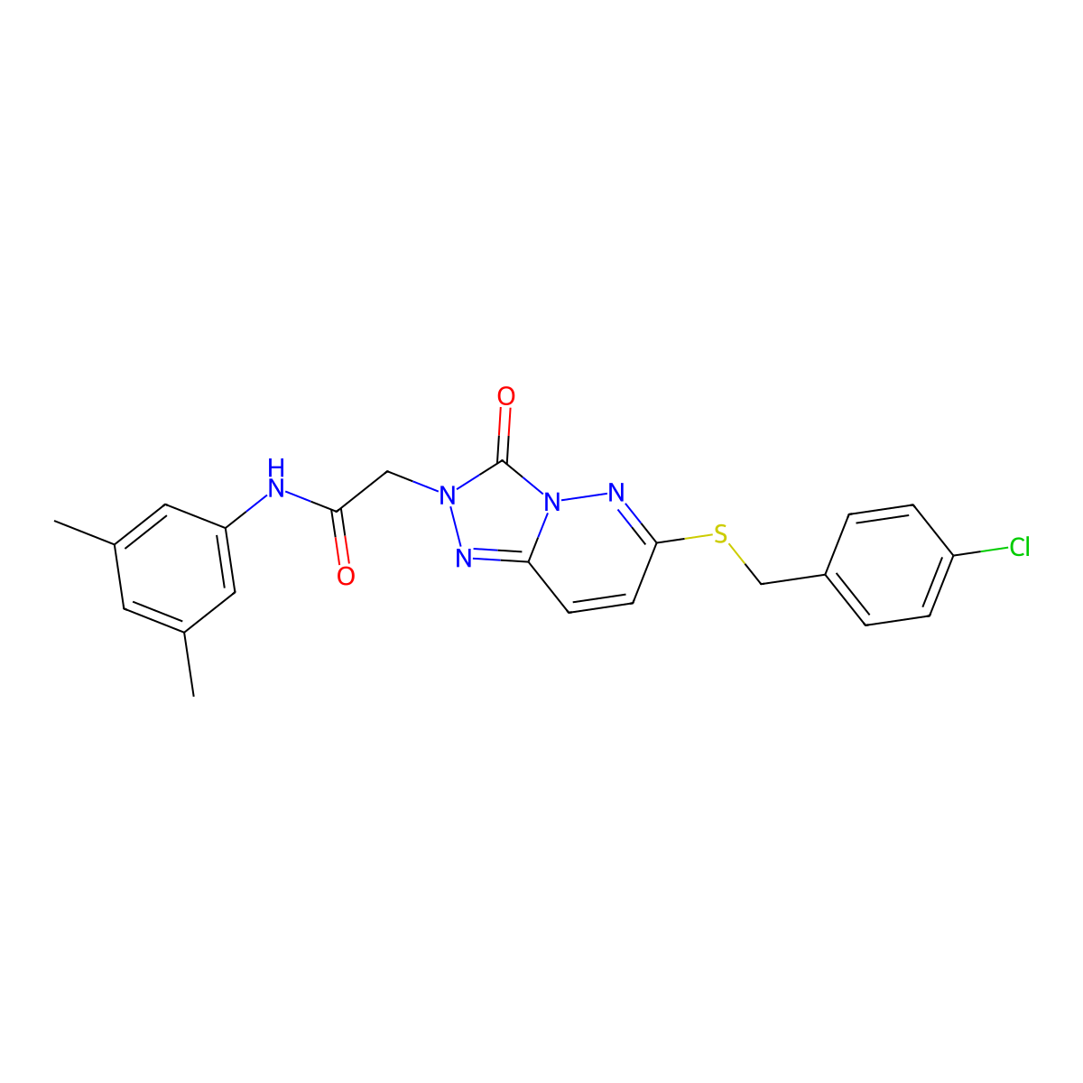 2-(6-{[(4-chlorophenyl)methyl]sulfanyl}-3-oxo-2H,3H-[1,2,4]triazolo[4,3-b]pyridazin-2-yl)-N-(3,5-dimethylphenyl)acetamide molecular structure, CAS 1040642-99-6