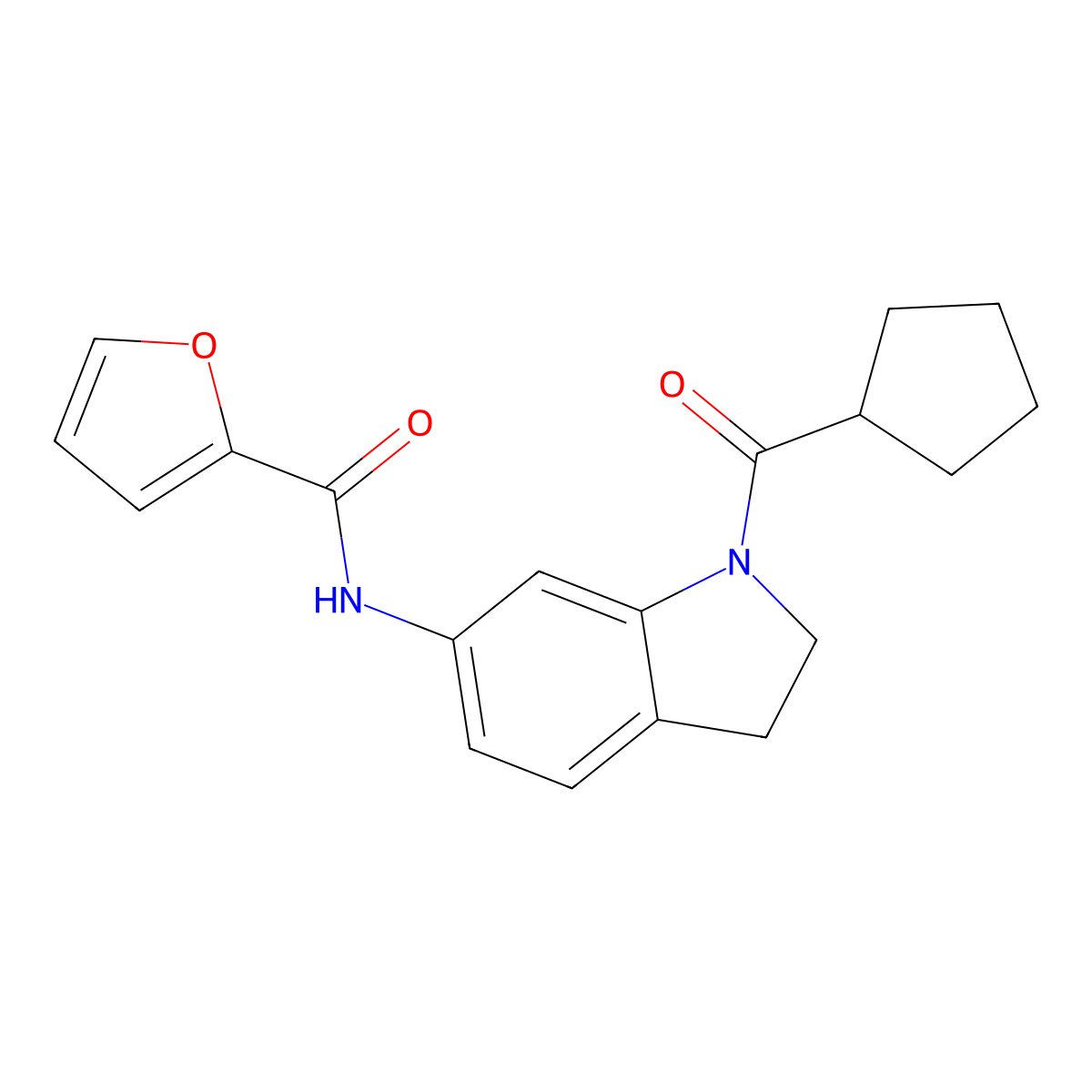 N-(1-cyclopentanecarbonyl-2,3-dihydro-1H-indol-6-yl)furan-2-carboxamide molecular structure, CAS 1040643-02-4