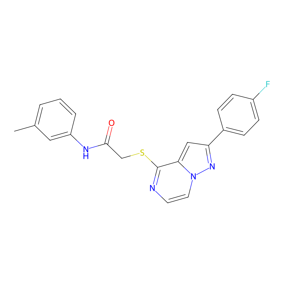 2-{[2-(4-fluorophenyl)pyrazolo[1,5-a]pyrazin-4-yl]sulfanyl}-N-(3-methylphenyl)acetamide molecular structure, CAS 1040643-05-7