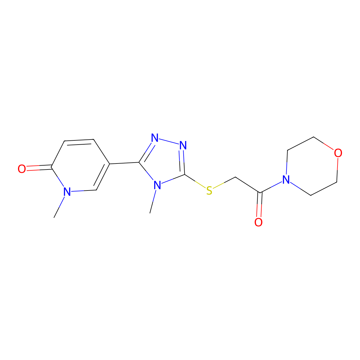 1-methyl-5-(4-methyl-5-{[2-(morpholin-4-yl)-2-oxoethyl]sulfanyl}-4H-1,2,4-triazol-3-yl)-1,2-dihydropyridin-2-one molecular structure, CAS 1040643-09-1