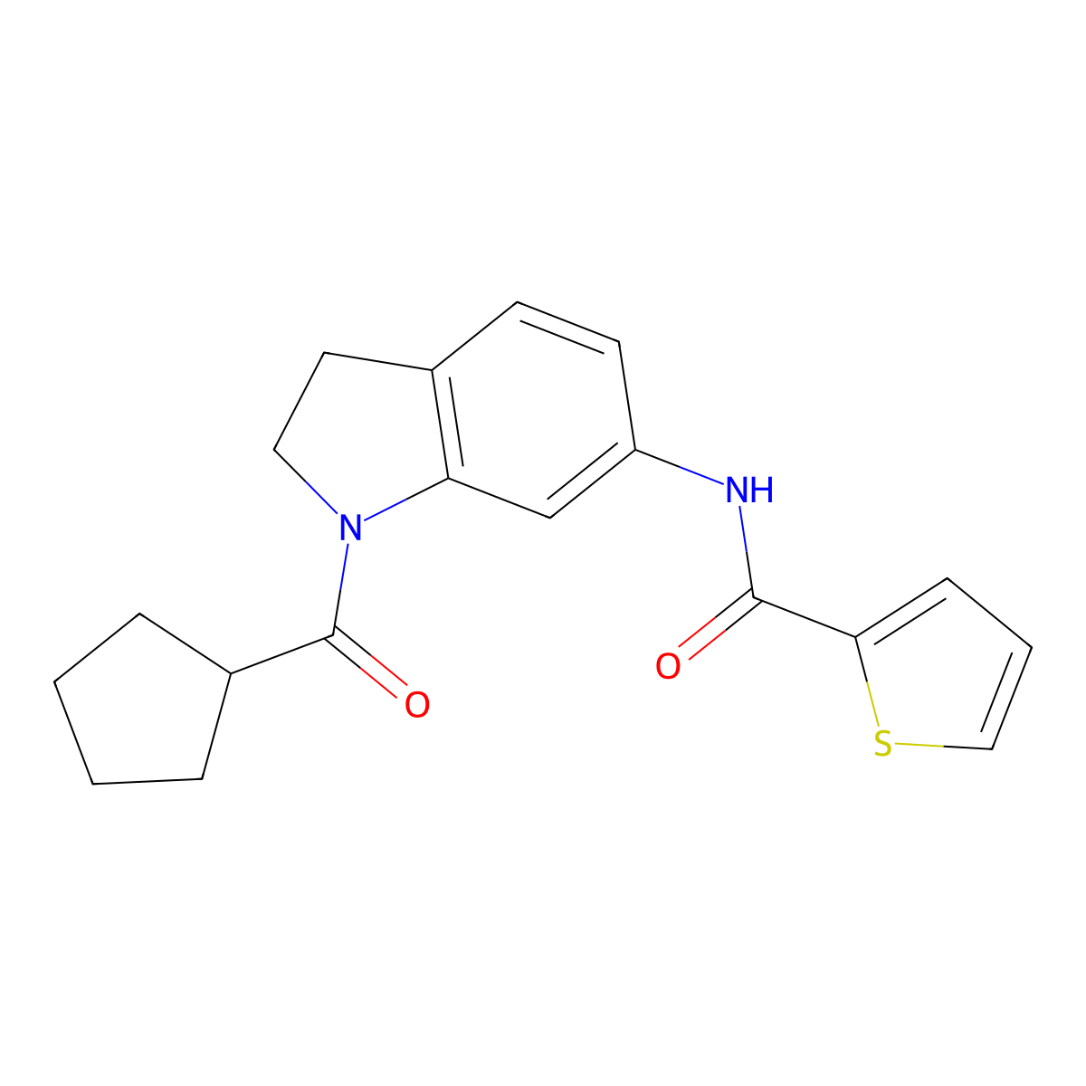 N-(1-cyclopentanecarbonyl-2,3-dihydro-1H-indol-6-yl)thiophene-2-carboxamide molecular structure, CAS 1040643-10-4
