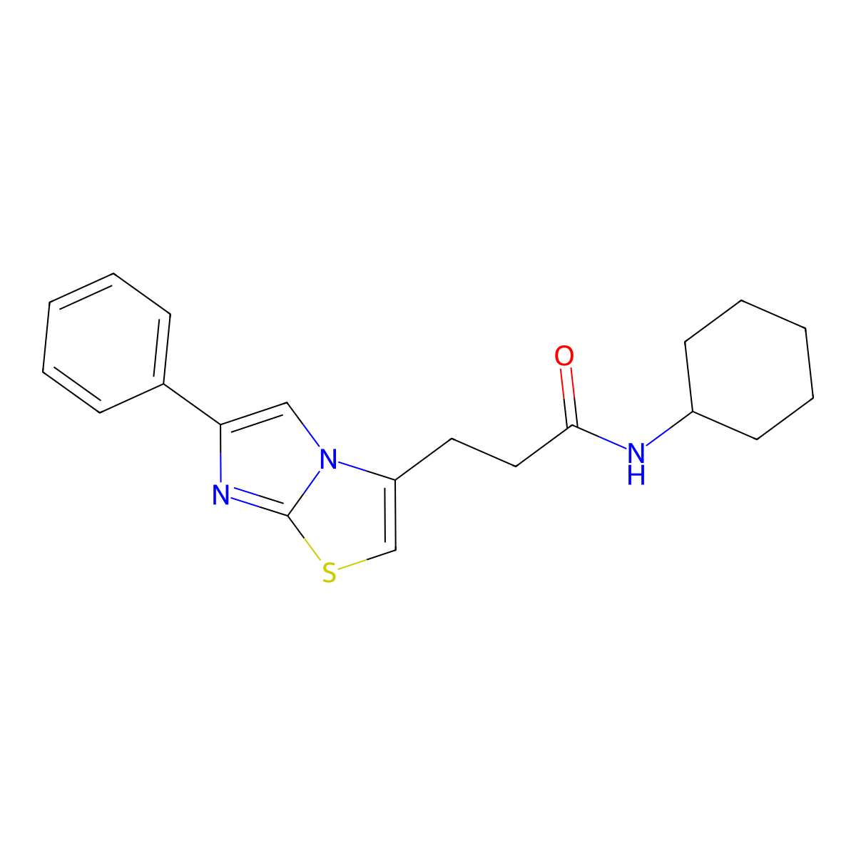 N-cyclohexyl-3-(6-phenylimidazo[2,1-b]thiazol-3-yl)propanamide molecular structure, CAS 1040643-11-5