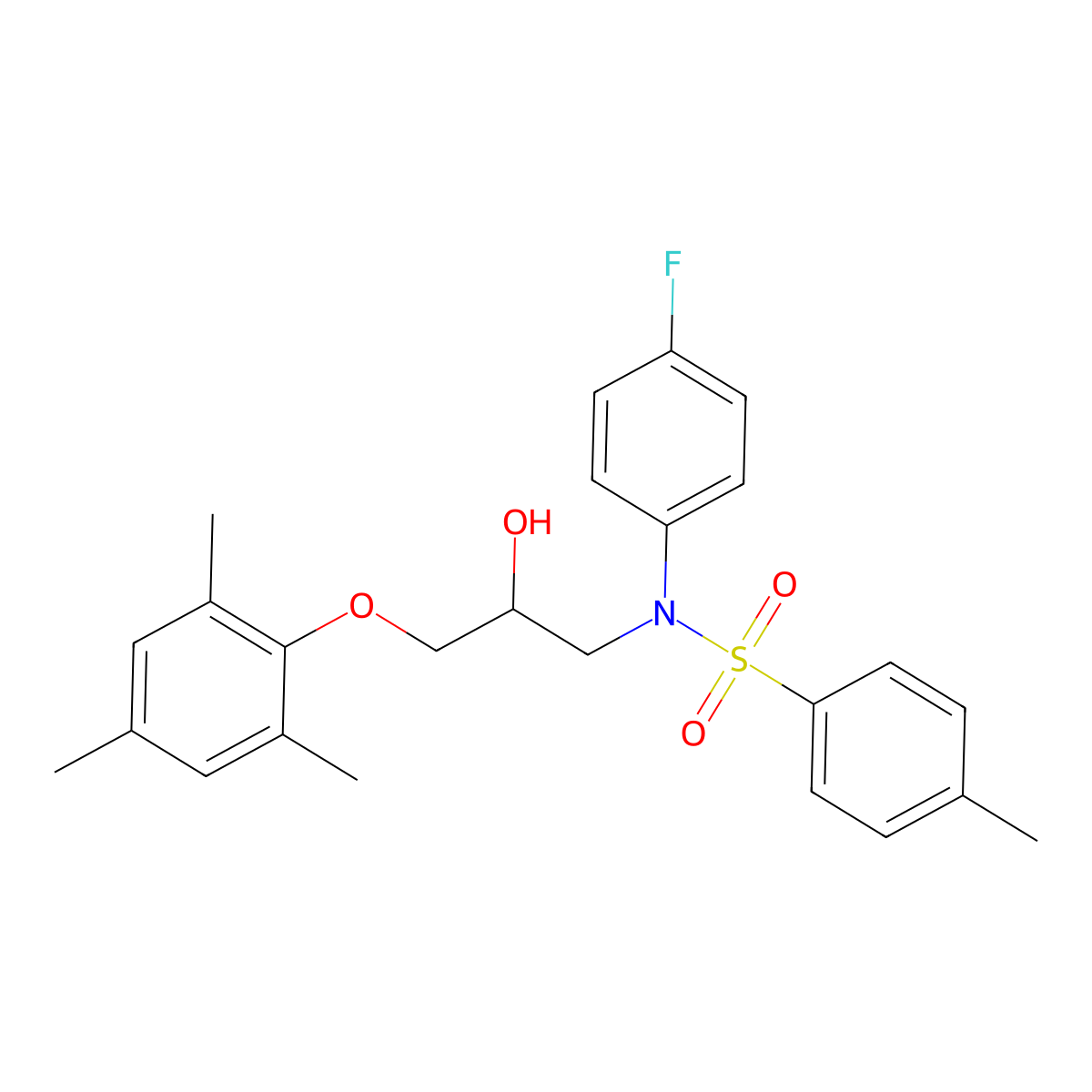 N-(4-fluorophenyl)-N-(2-hydroxy-3-(mesityloxy)propyl)-4-methylbenzenesulfonamide molecular structure, CAS 1040643-12-6