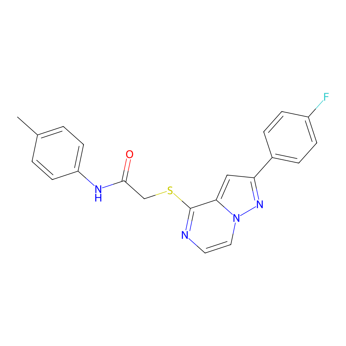2-{[2-(4-fluorophenyl)pyrazolo[1,5-a]pyrazin-4-yl]sulfanyl}-N-(4-methylphenyl)acetamide molecular structure, CAS 1040643-13-7