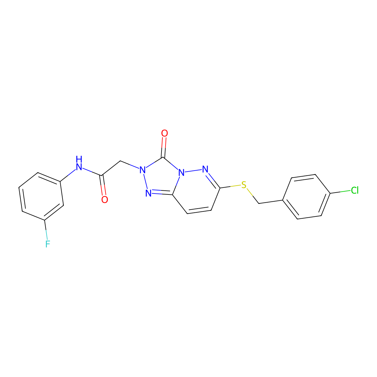 2-(6-{[(4-chlorophenyl)methyl]sulfanyl}-3-oxo-2H,3H-[1,2,4]triazolo[4,3-b]pyridazin-2-yl)-N-(3-fluorophenyl)acetamide molecular structure, CAS 1040643-15-9