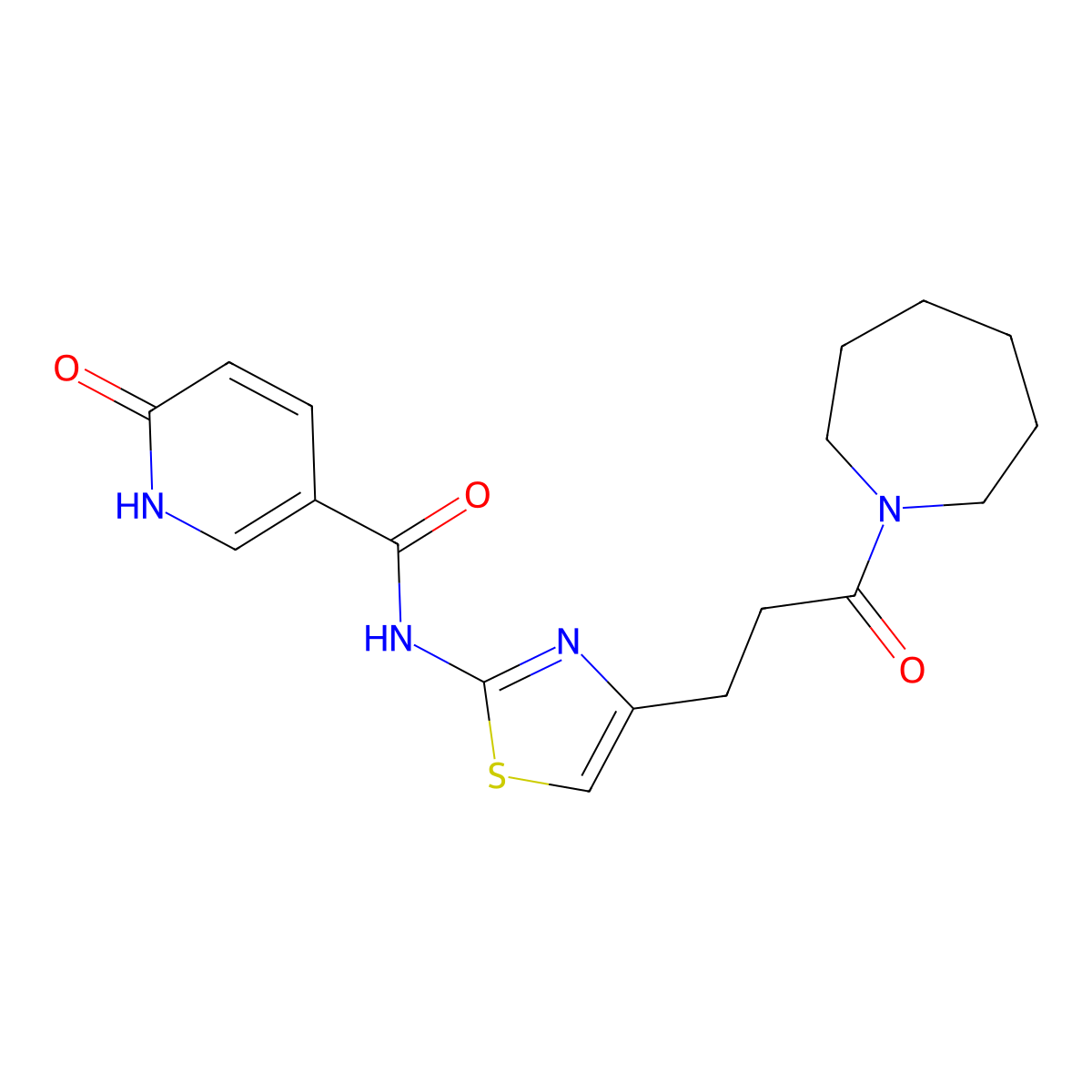 N-{4-[3-(azepan-1-yl)-3-oxopropyl]-1,3-thiazol-2-yl}-6-oxo-1,6-dihydropyridine-3-carboxamide molecular structure, CAS 1040643-16-0