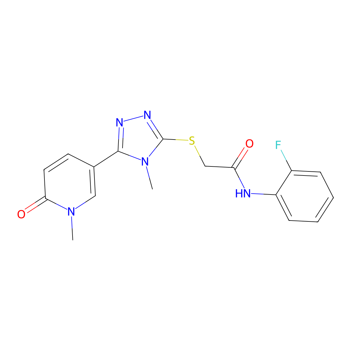 N-(2-fluorophenyl)-2-{[4-methyl-5-(1-methyl-6-oxo-1,6-dihydropyridin-3-yl)-4H-1,2,4-triazol-3-yl]sulfanyl}acetamide molecular structure, CAS 1040643-17-1