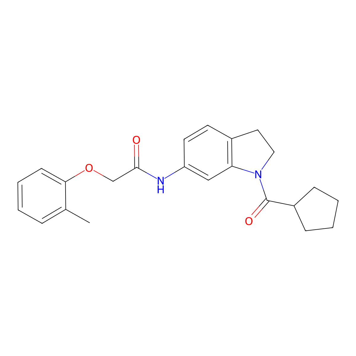 N-(1-cyclopentanecarbonyl-2,3-dihydro-1H-indol-6-yl)-2-(2-methylphenoxy)acetamide molecular structure, CAS 1040643-18-2