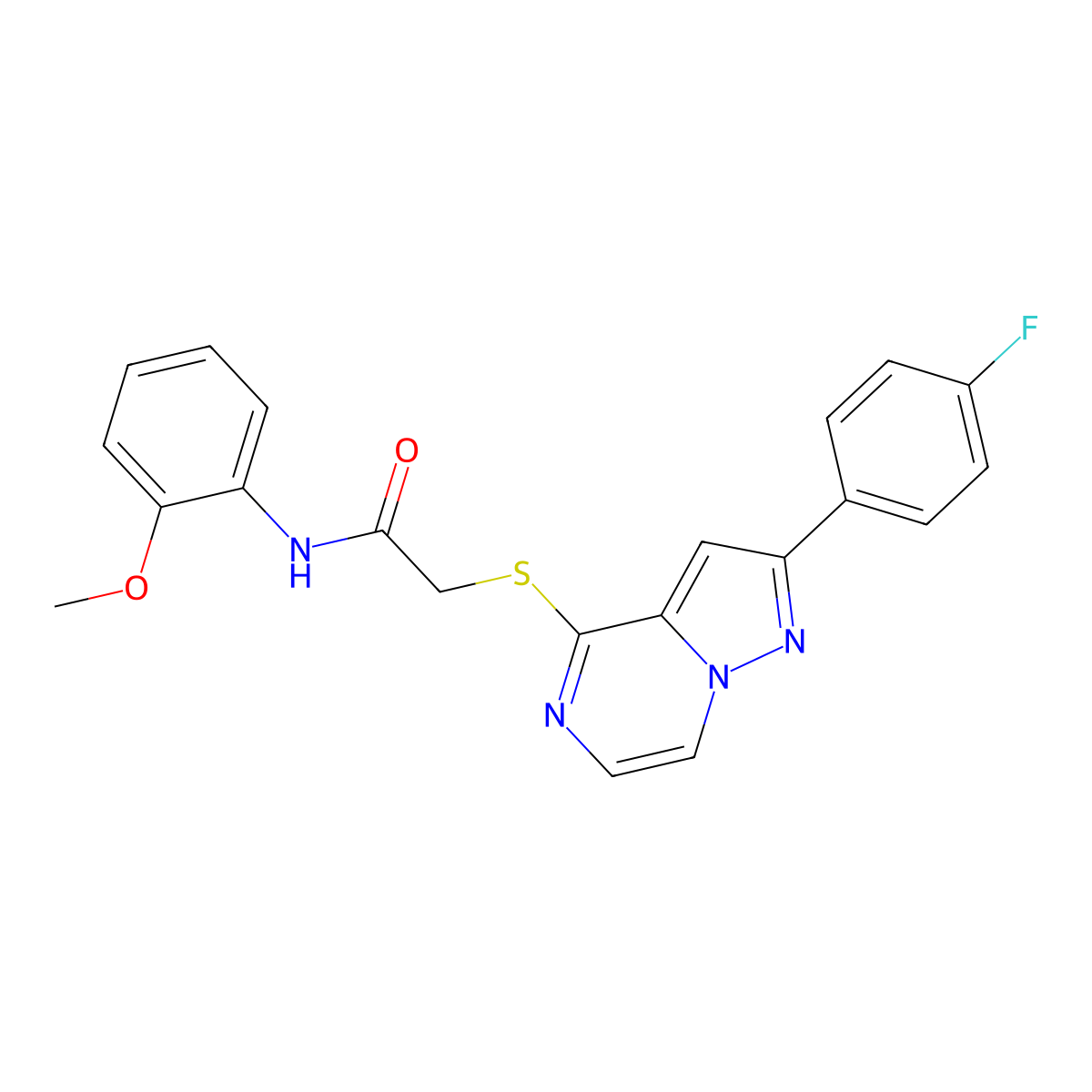 2-{[2-(4-fluorophenyl)pyrazolo[1,5-a]pyrazin-4-yl]sulfanyl}-N-(2-methoxyphenyl)acetamide molecular structure, CAS 1040643-21-7