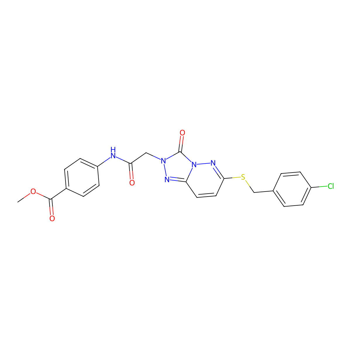methyl 4-({[6-[(4-chlorobenzyl)thio]-3-oxo[1,2,4]triazolo[4,3-b]pyridazin-2(3H)-yl]acetyl}amino)benzoate molecular structure, CAS 1040643-23-9
