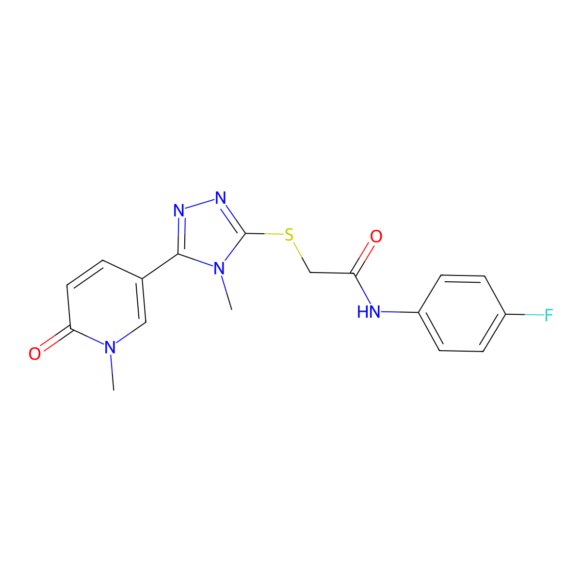 N-(4-fluorophenyl)-2-{[4-methyl-5-(1-methyl-6-oxo-1,6-dihydropyridin-3-yl)-4H-1,2,4-triazol-3-yl]sulfanyl}acetamide molecular structure, CAS 1040643-33-1