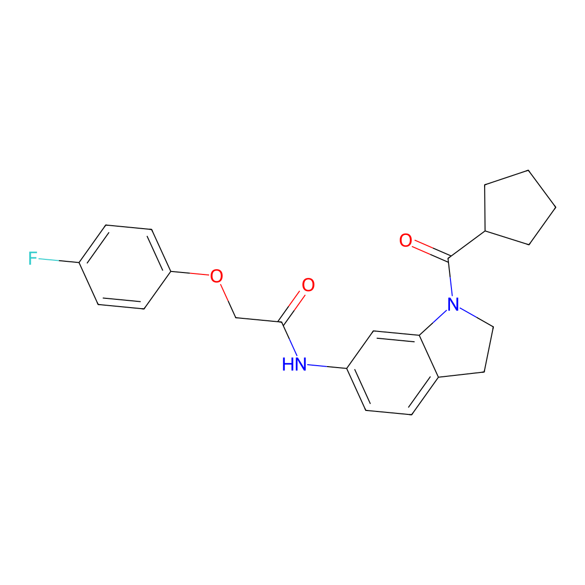 N-(1-cyclopentanecarbonyl-2,3-dihydro-1H-indol-6-yl)-2-(4-fluorophenoxy)acetamide molecular structure, CAS 1040643-34-2
