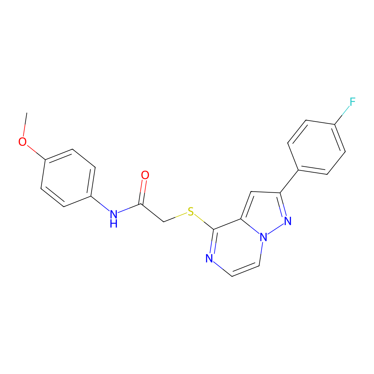 2-{[2-(4-fluorophenyl)pyrazolo[1,5-a]pyrazin-4-yl]sulfanyl}-N-(4-methoxyphenyl)acetamide molecular structure, CAS 1040643-37-5