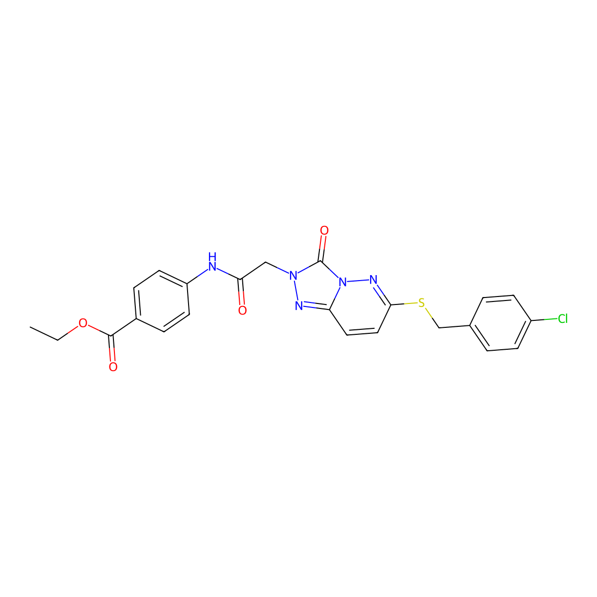 ethyl 4-({[6-[(4-chlorobenzyl)thio]-3-oxo[1,2,4]triazolo[4,3-b]pyridazin-2(3H)-yl]acetyl}amino)benzoate molecular structure, CAS 1040643-39-7