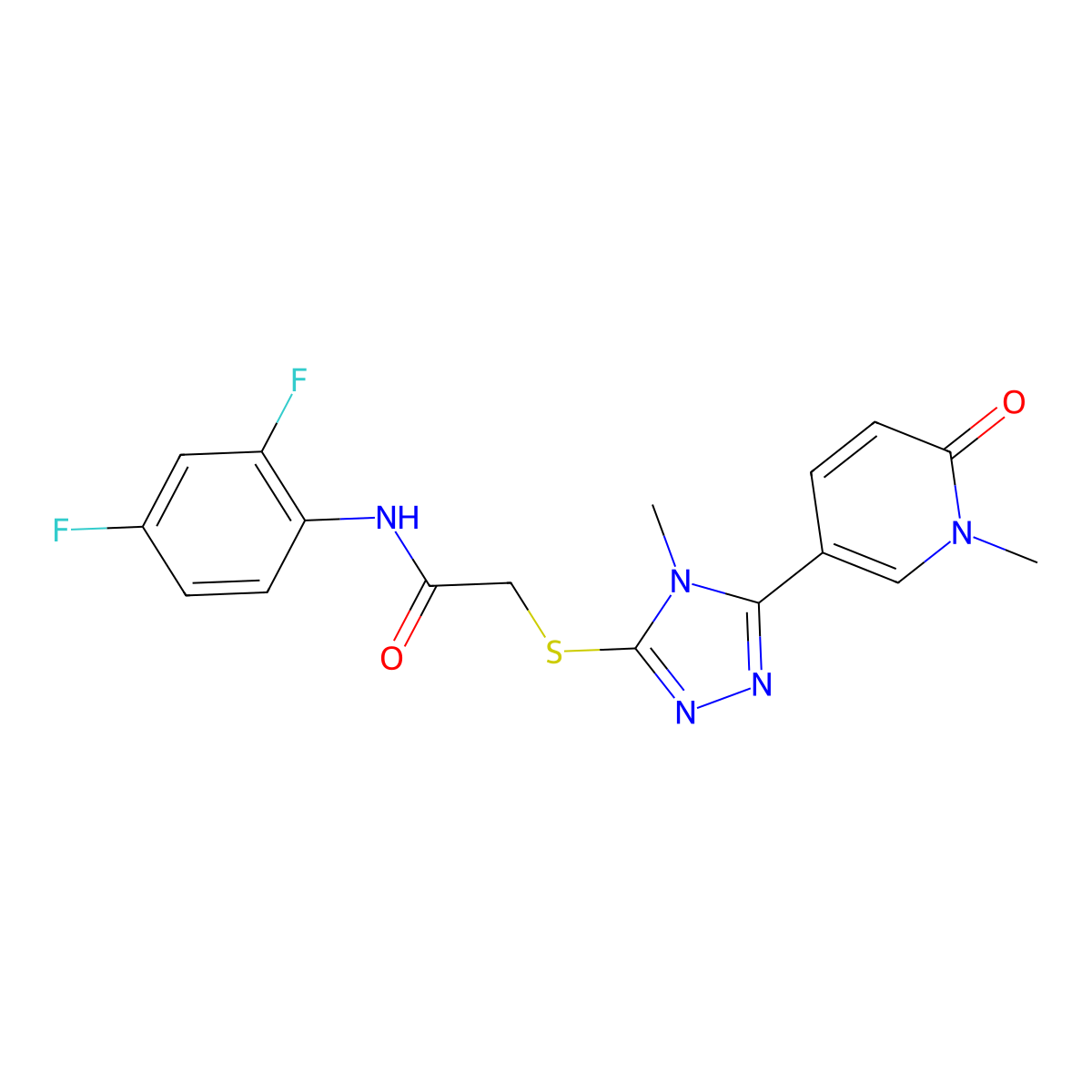 N-(2,4-difluorophenyl)-2-{[4-methyl-5-(1-methyl-6-oxo-1,6-dihydropyridin-3-yl)-4H-1,2,4-triazol-3-yl]sulfanyl}acetamide molecular structure, CAS 1040643-41-1