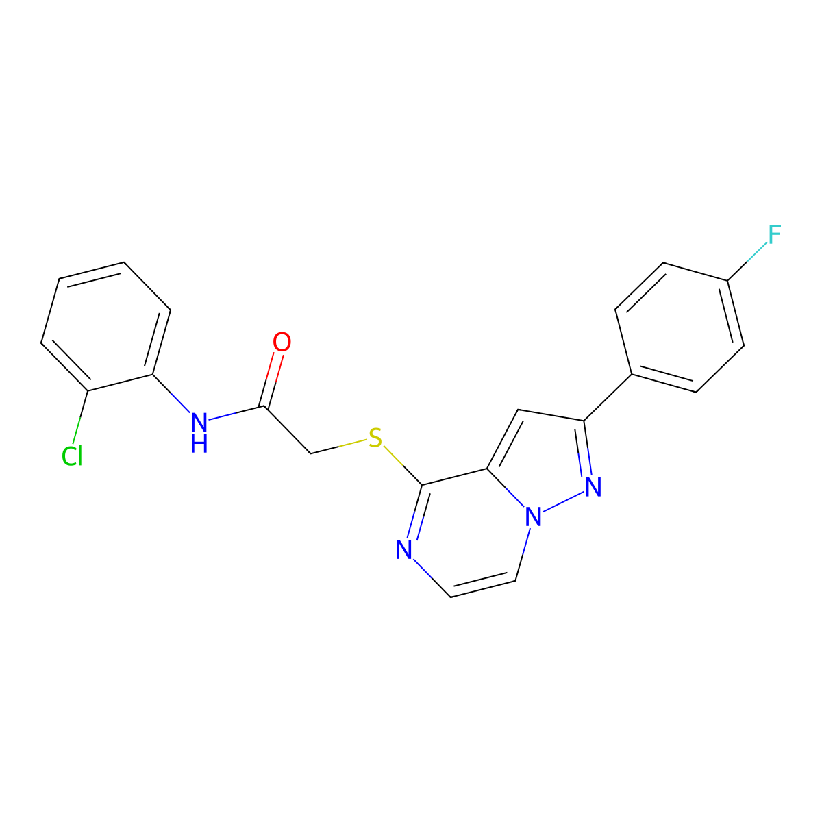 N-(2-chlorophenyl)-2-{[2-(4-fluorophenyl)pyrazolo[1,5-a]pyrazin-4-yl]sulfanyl}acetamide molecular structure, CAS 1040643-45-5