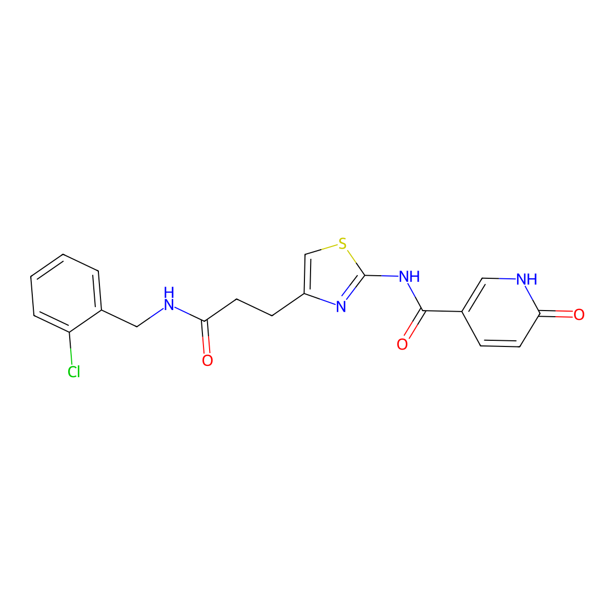N-[4-(2-{[(2-chlorophenyl)methyl]carbamoyl}ethyl)-1,3-thiazol-2-yl]-6-oxo-1,6-dihydropyridine-3-carboxamide molecular structure, CAS 1040643-48-8
