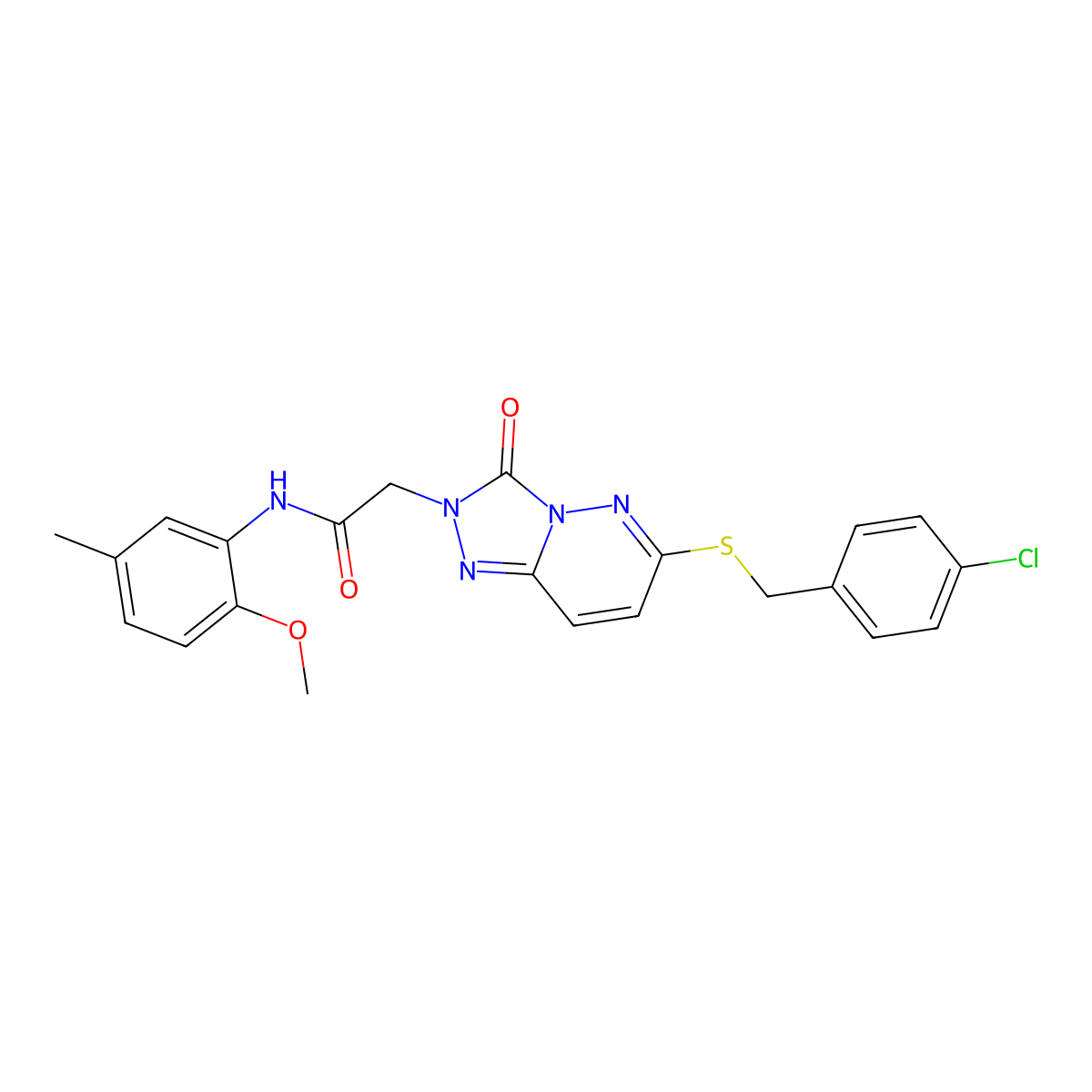 2-(6-((4-chlorobenzyl)thio)-3-oxo-[1,2,4]triazolo[4,3-b]pyridazin-2(3H)-yl)-N-(2-methoxy-5-methylphenyl)acetamide molecular structure, CAS 1040643-55-7