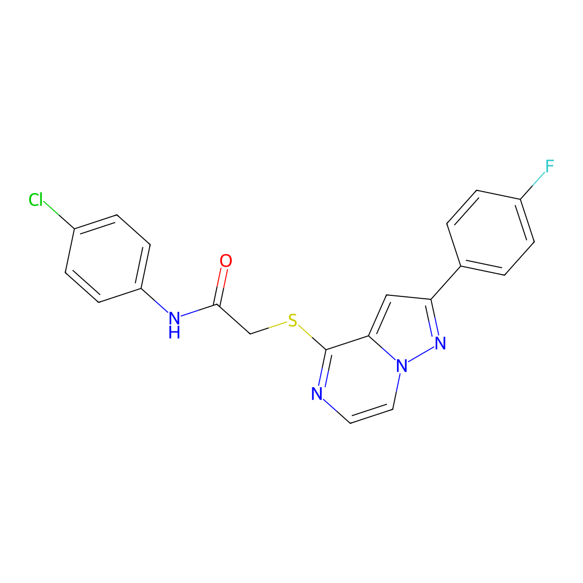 N-(4-chlorophenyl)-2-{[2-(4-fluorophenyl)pyrazolo[1,5-a]pyrazin-4-yl]sulfanyl}acetamide molecular structure, CAS 1040643-61-5