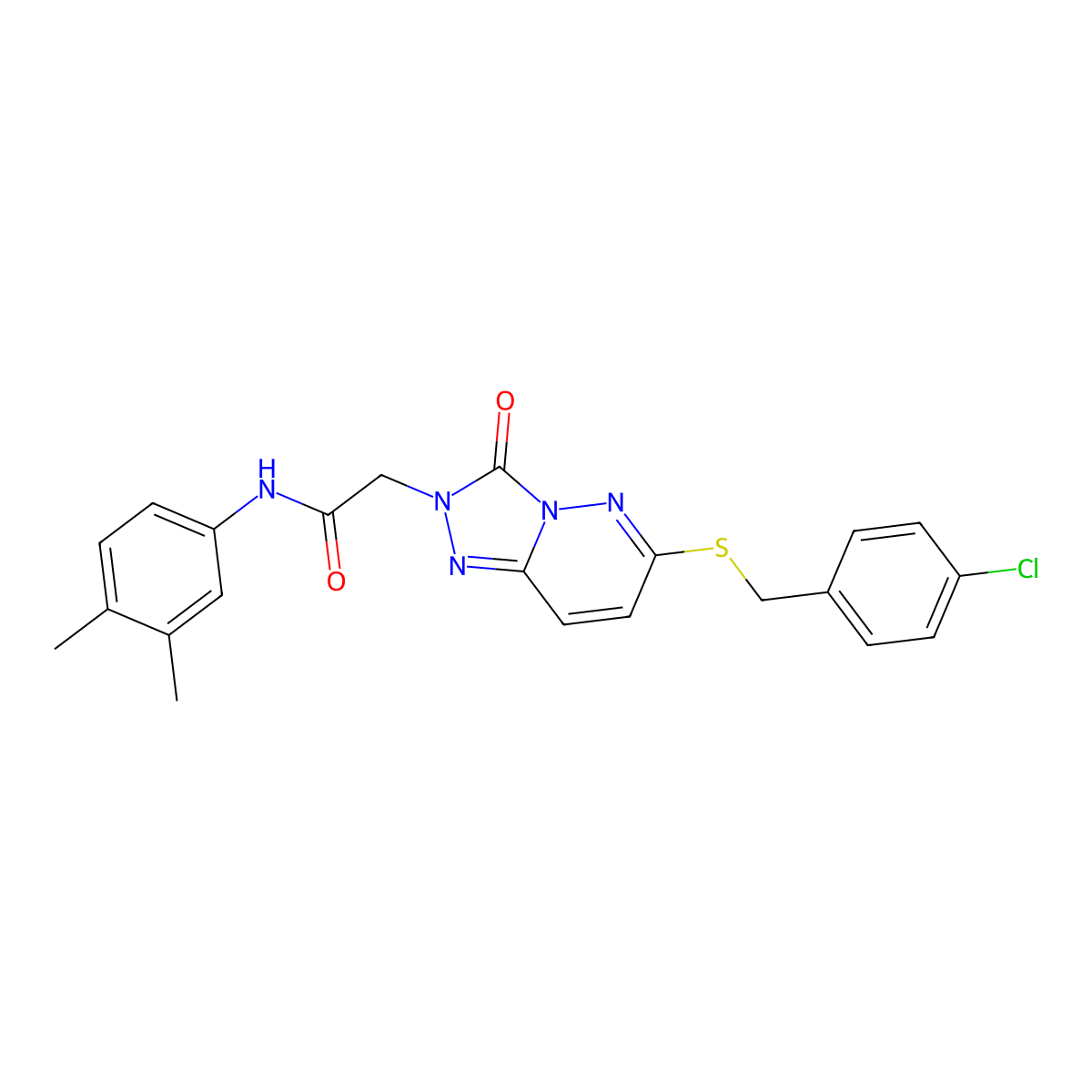 2-(6-{[(4-chlorophenyl)methyl]sulfanyl}-3-oxo-2H,3H-[1,2,4]triazolo[4,3-b]pyridazin-2-yl)-N-(3,4-dimethylphenyl)acetamide molecular structure, CAS 1040643-63-7