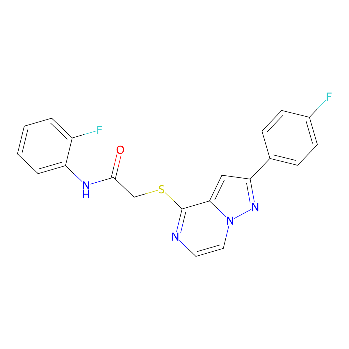 N-(2-fluorophenyl)-2-{[2-(4-fluorophenyl)pyrazolo[1,5-a]pyrazin-4-yl]sulfanyl}acetamide molecular structure, CAS 1040643-69-3
