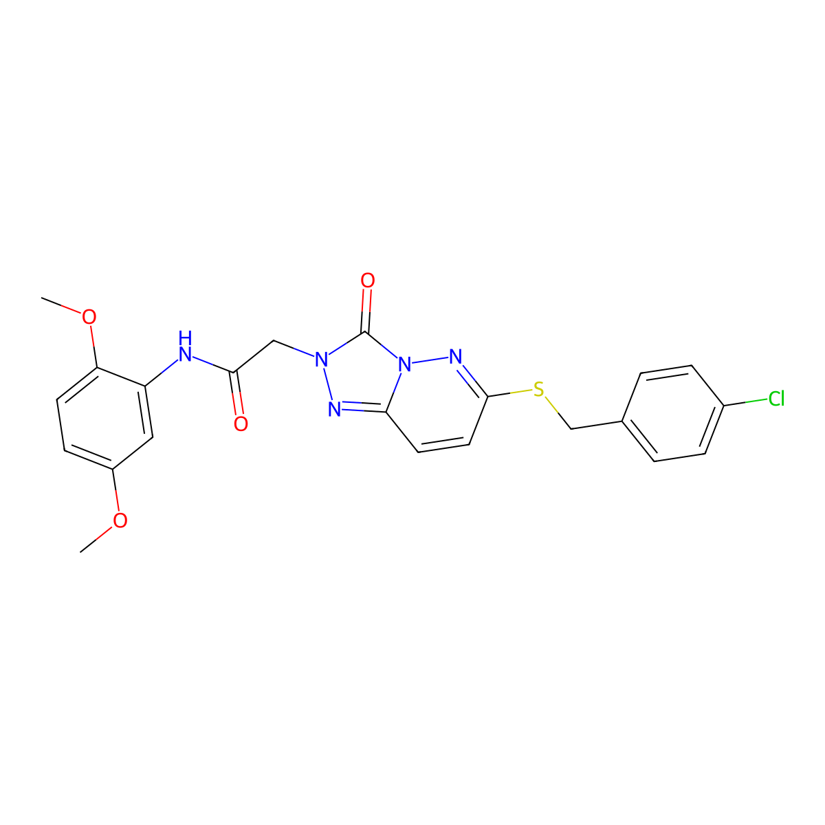 2-(6-{[(4-chlorophenyl)methyl]sulfanyl}-3-oxo-2H,3H-[1,2,4]triazolo[4,3-b]pyridazin-2-yl)-N-(2,5-dimethoxyphenyl)acetamide molecular structure, CAS 1040643-71-7