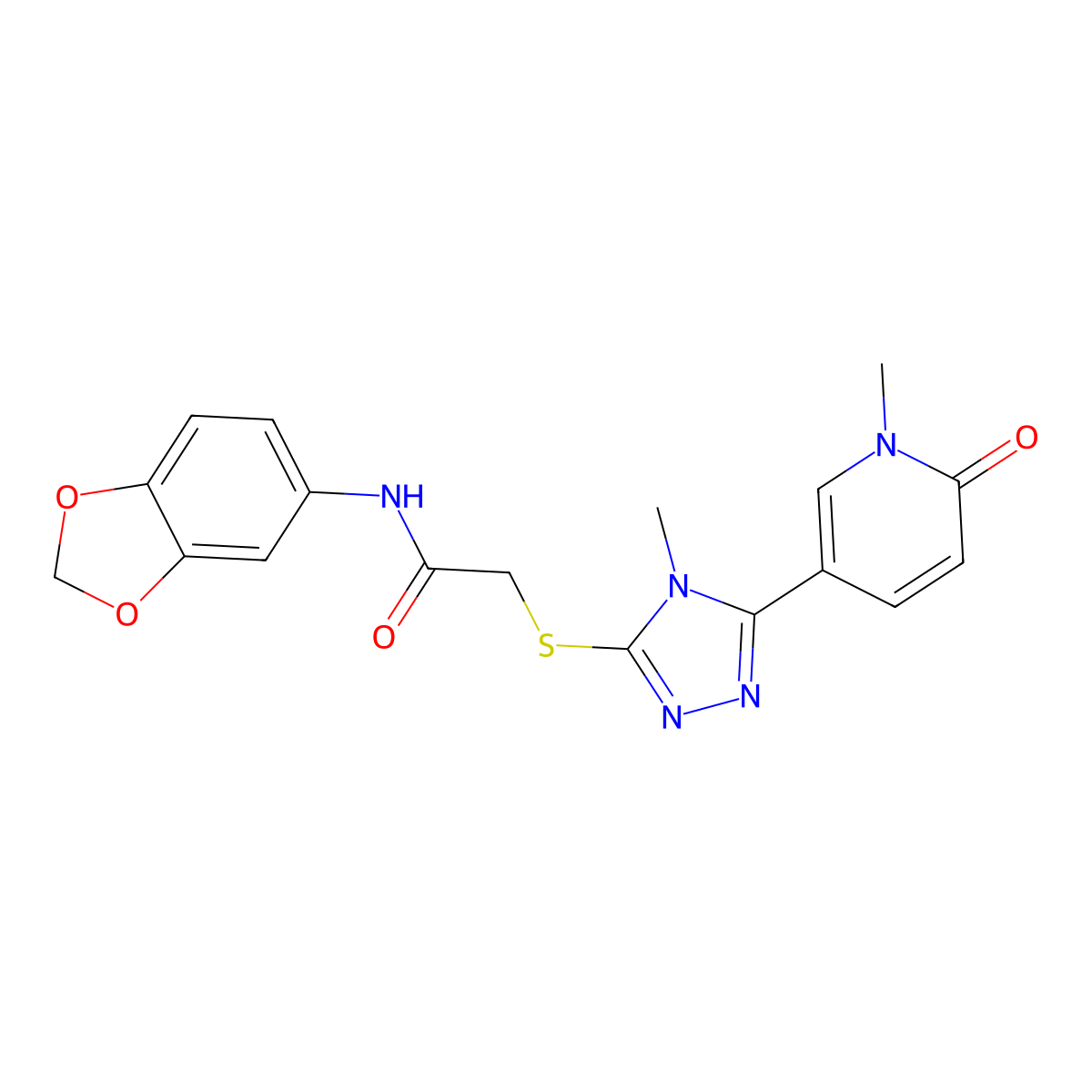 N-(2H-1,3-benzodioxol-5-yl)-2-{[4-methyl-5-(1-methyl-6-oxo-1,6-dihydropyridin-3-yl)-4H-1,2,4-triazol-3-yl]sulfanyl}acetamide molecular structure, CAS 1040643-73-9