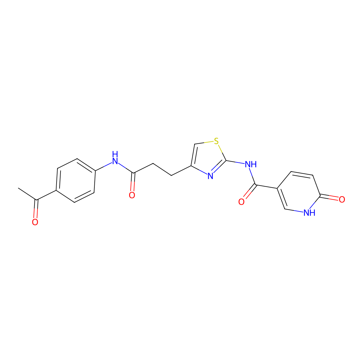 N-(4-{2-[(4-acetylphenyl)carbamoyl]ethyl}-1,3-thiazol-2-yl)-6-oxo-1,6-dihydropyridine-3-carboxamide molecular structure, CAS 1040643-80-8