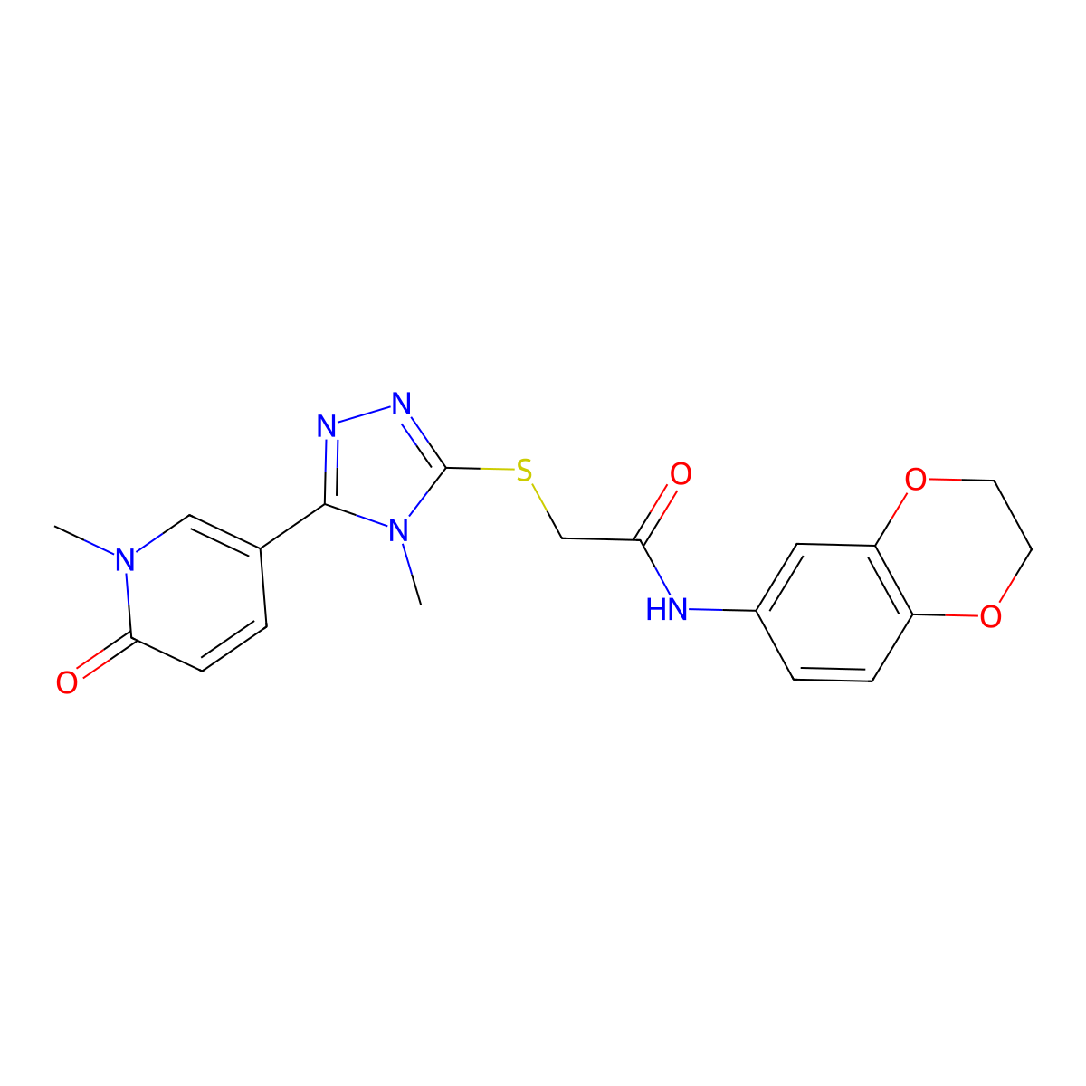 N-(2,3-dihydro-1,4-benzodioxin-6-yl)-2-{[4-methyl-5-(1-methyl-6-oxo-1,6-dihydropyridin-3-yl)-4H-1,2,4-triazol-3-yl]sulfanyl}acetamide molecular structure, CAS 1040643-81-9