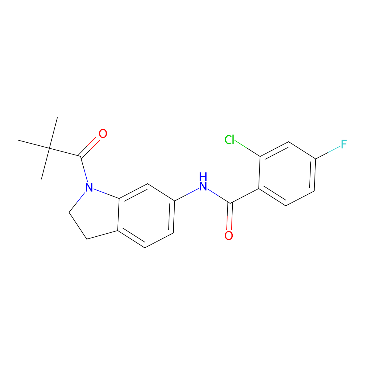 2-chloro-N-[1-(2,2-dimethylpropanoyl)-2,3-dihydro-1H-indol-6-yl]-4-fluorobenzamide molecular structure, CAS 1040643-82-0
