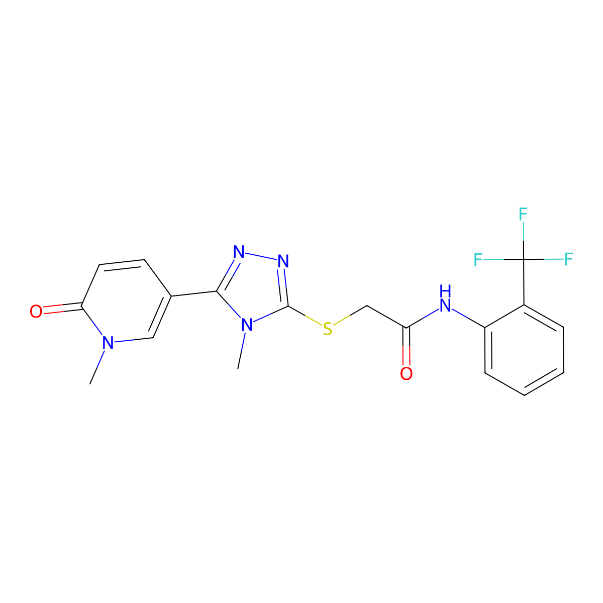 2-{[4-methyl-5-(1-methyl-6-oxo-1,6-dihydropyridin-3-yl)-4H-1,2,4-triazol-3-yl]sulfanyl}-N-[2-(trifluoromethyl)phenyl]acetamide molecular structure, CAS 1040643-89-7