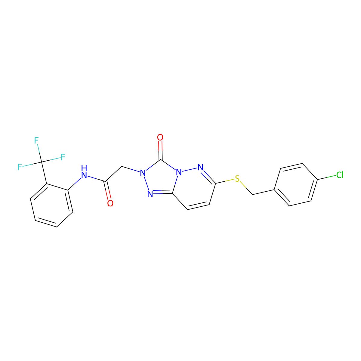 2-(6-{[(4-chlorophenyl)methyl]sulfanyl}-3-oxo-2H,3H-[1,2,4]triazolo[4,3-b]pyridazin-2-yl)-N-[2-(trifluoromethyl)phenyl]acetamide molecular structure, CAS 1040643-95-5