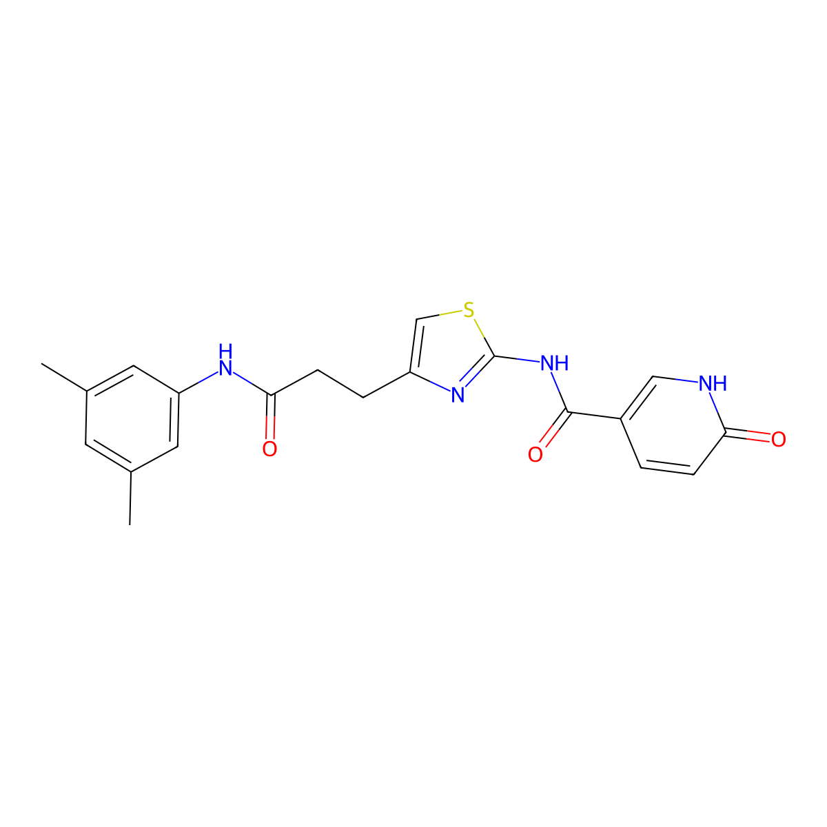 N-(4-{2-[(3,5-dimethylphenyl)carbamoyl]ethyl}-1,3-thiazol-2-yl)-6-oxo-1,6-dihydropyridine-3-carboxamide molecular structure, CAS 1040643-96-6