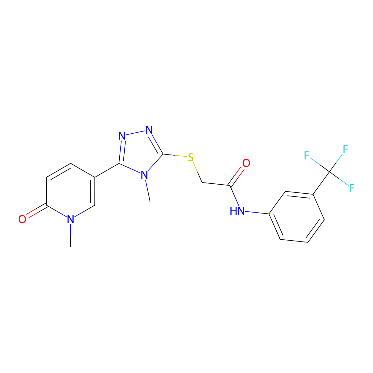 2-{[4-methyl-5-(1-methyl-6-oxo-1,6-dihydropyridin-3-yl)-4H-1,2,4-triazol-3-yl]sulfanyl}-N-[3-(trifluoromethyl)phenyl]acetamide molecular structure, CAS 1040643-97-7