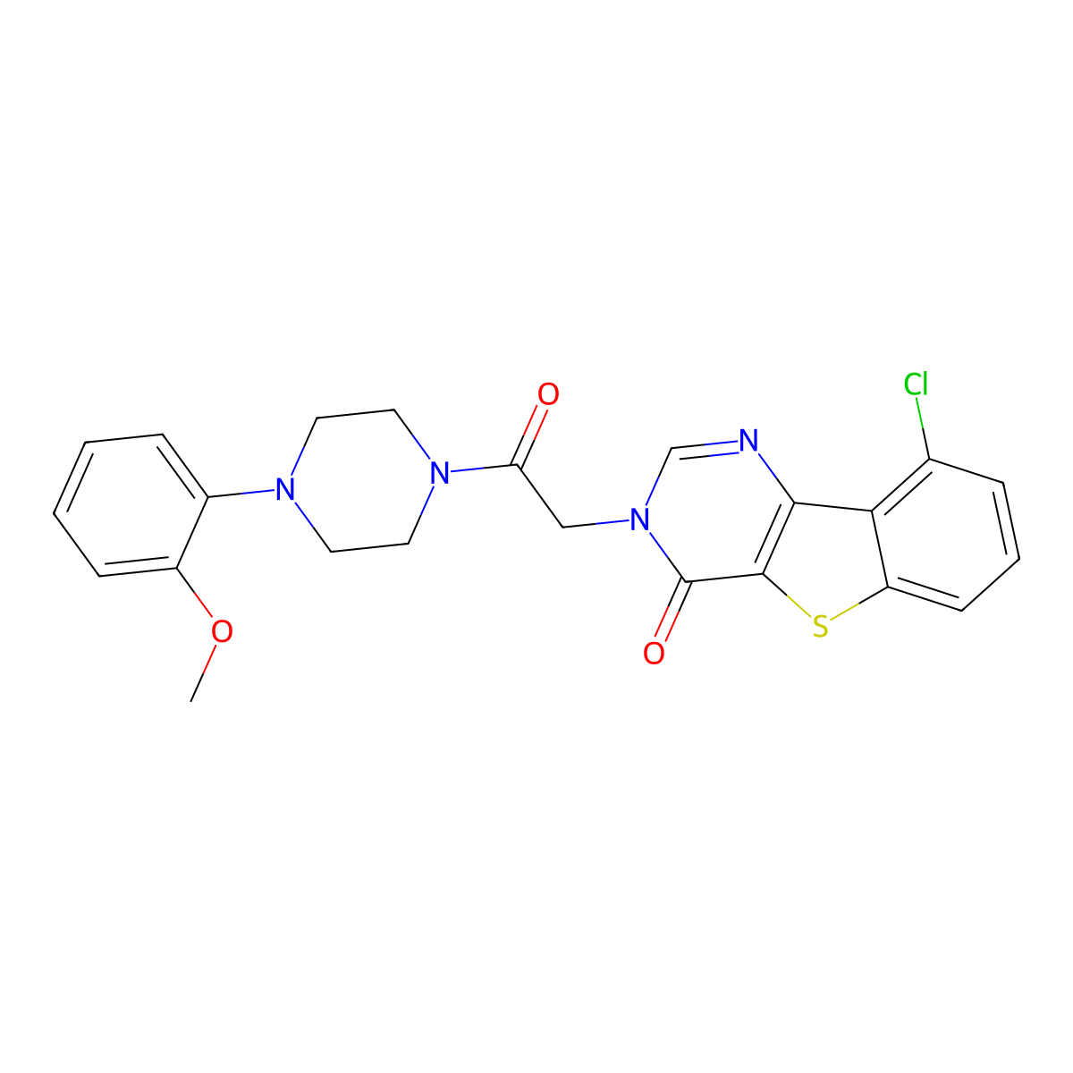 9-chloro-3-{2-[4-(2-methoxyphenyl)piperazin-1-yl]-2-oxoethyl}[1]benzothieno[3,2-d]pyrimidin-4(3H)-one molecular structure, CAS 1040644-01-6