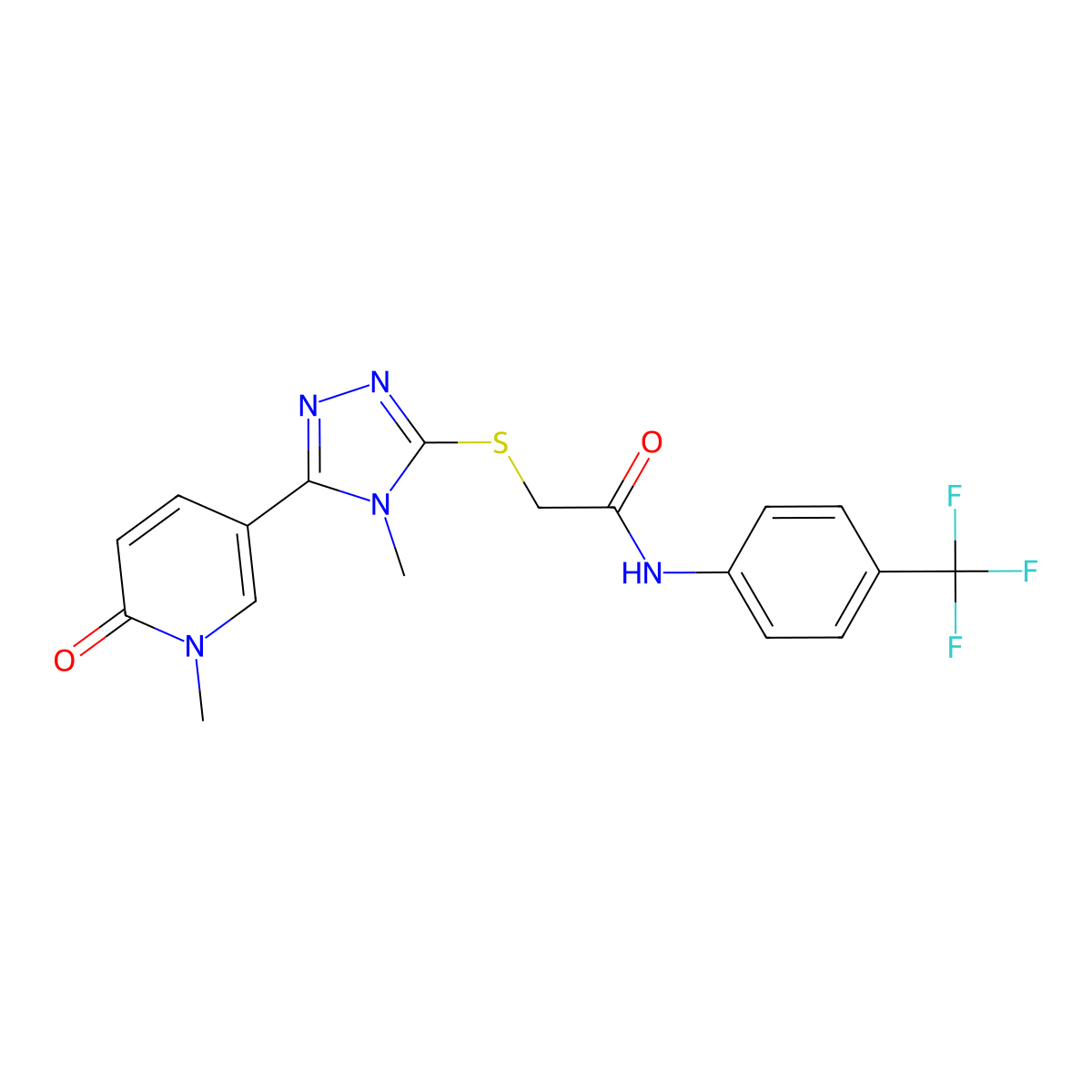 2-{[4-methyl-5-(1-methyl-6-oxo-1,6-dihydropyridin-3-yl)-4H-1,2,4-triazol-3-yl]sulfanyl}-N-[4-(trifluoromethyl)phenyl]acetamide molecular structure, CAS 1040644-05-0