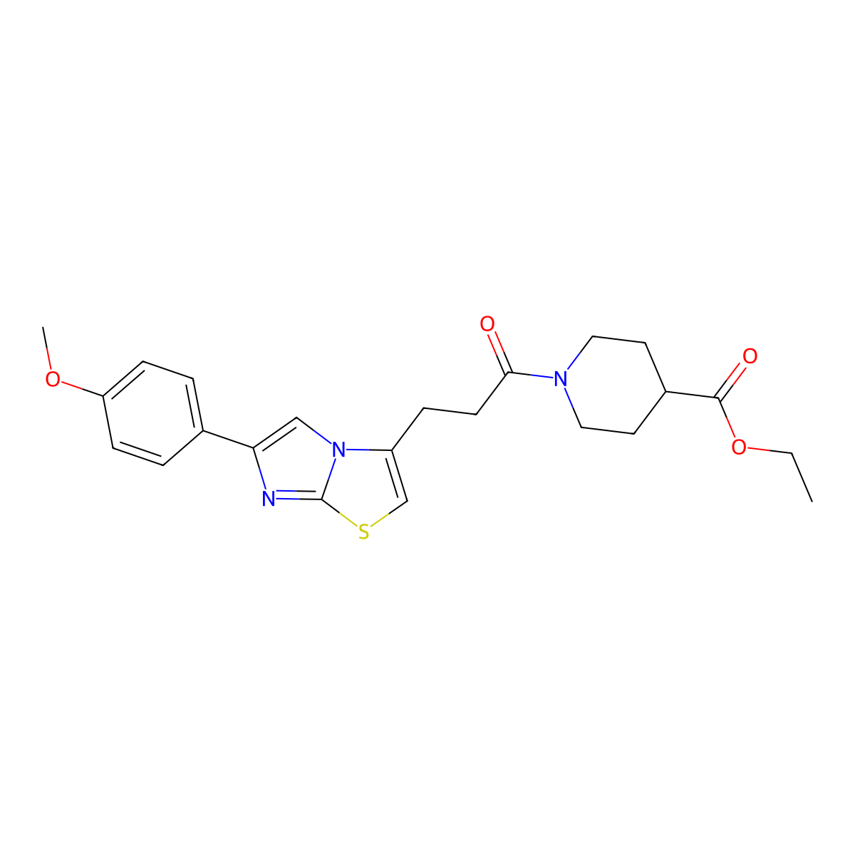 Ethyl 1-(3-(6-(4-methoxyphenyl)imidazo[2,1-b]thiazol-3-yl)propanoyl)piperidine-4-carboxylate molecular structure, CAS 1040644-06-1